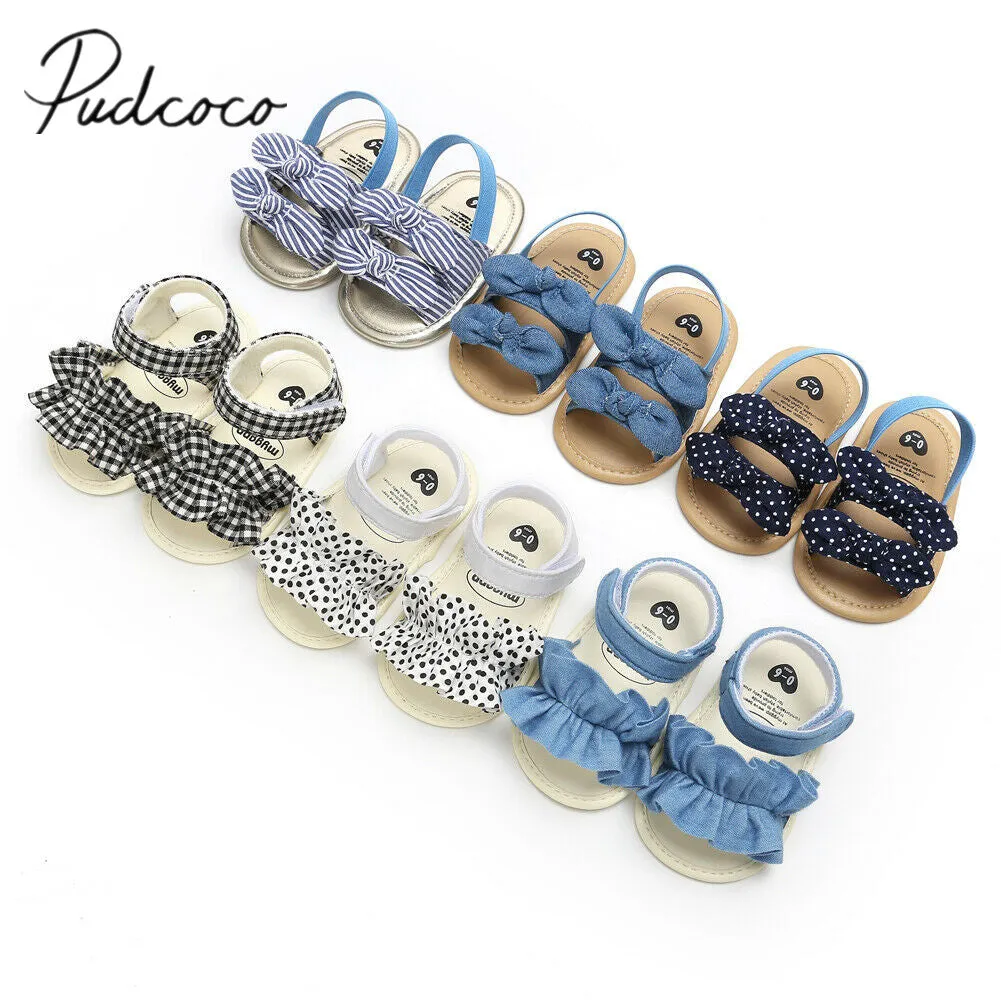 2019 Baby Summer Clothing Kids Infant Baby Girl Shoes Bowknot Plaid Striped Floral Party Princess Beach Shoes