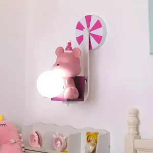 Adorable Birthday Bear Ball Wall Lamp - Cartoon Resin 1-Light Sconce Light