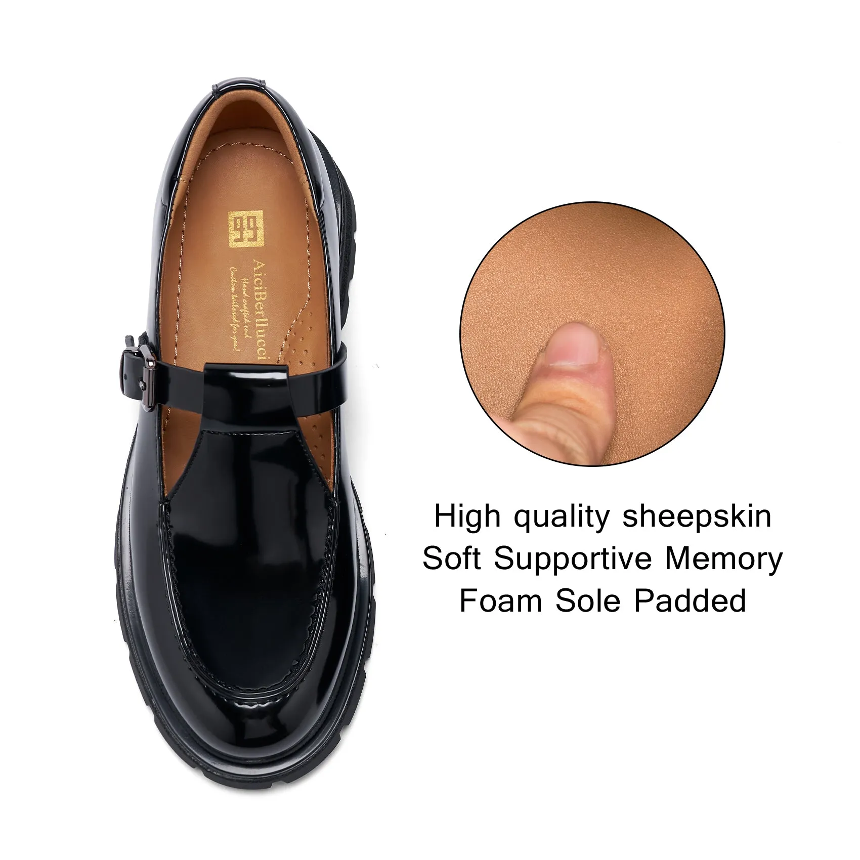 AiciBerllucci -SUNNY2 -Black Loafers for Women, Business Casual Shoes, Women's Loafers & Slip-Ons, Womens Chunky Loafers Comfortable Platform Loafers for Women