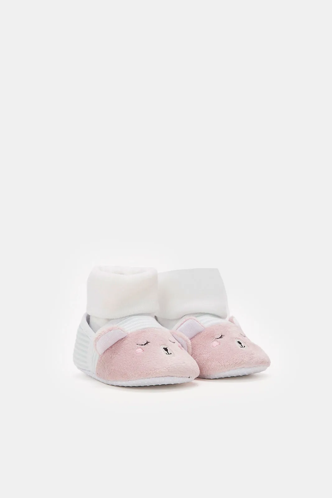 Babies White And Pink Bear Bootie