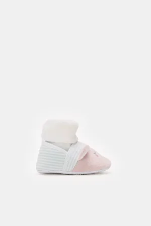 Babies White And Pink Bear Bootie