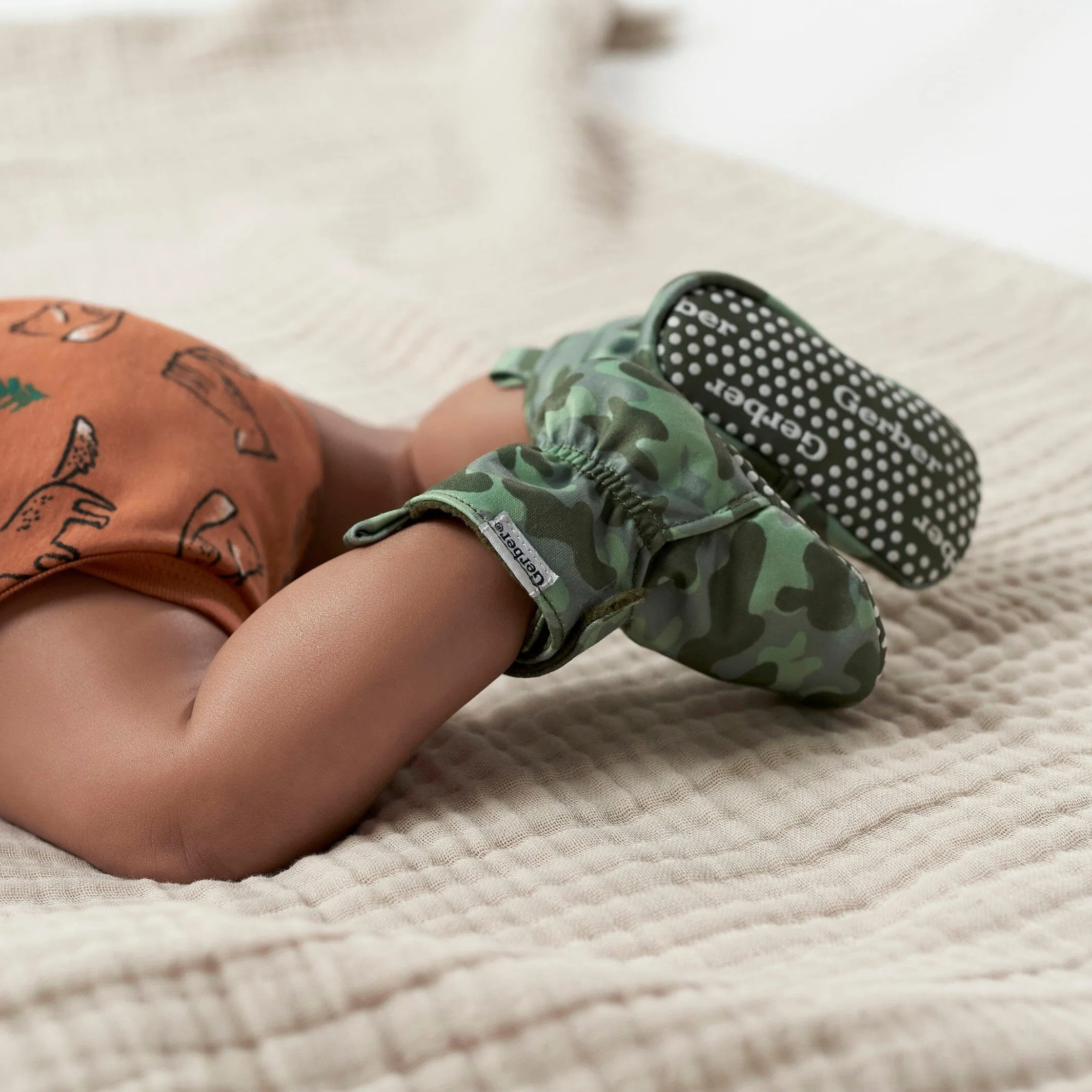 Baby Boys Green Camo Soft Booties