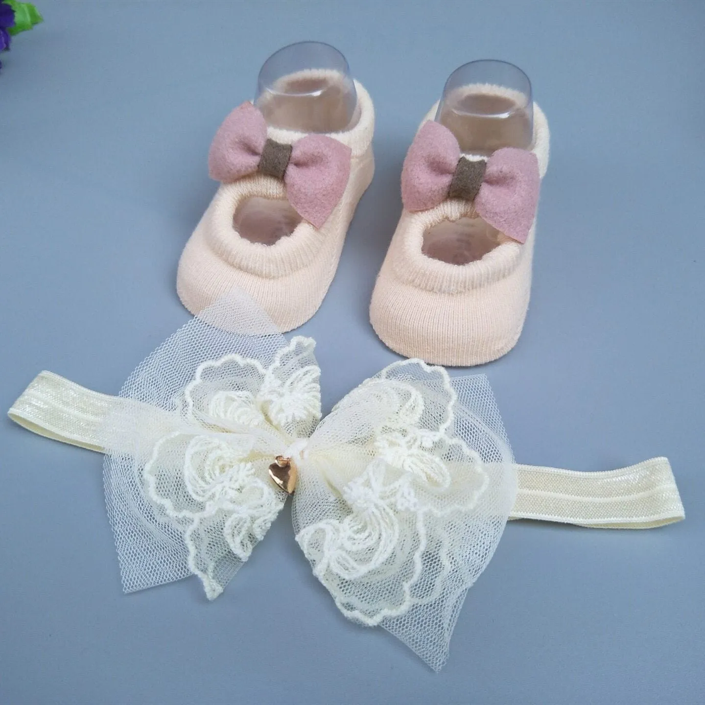 Baby Cute Bowknot Socks Booties  Hair Band Set