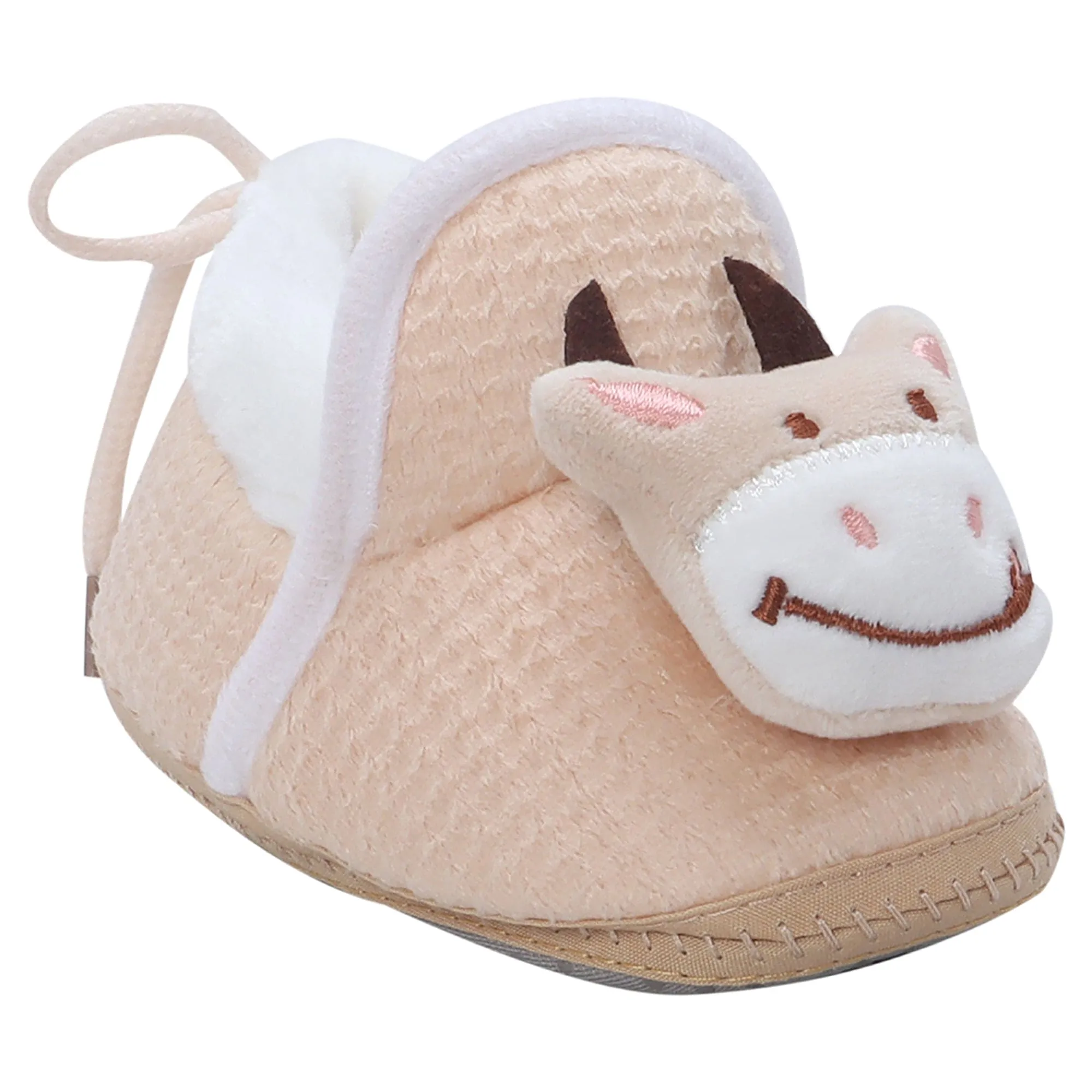 Baby Moo 3D Cow Soft Slip-On Anti-Skid Plush Warm Booties - Beige