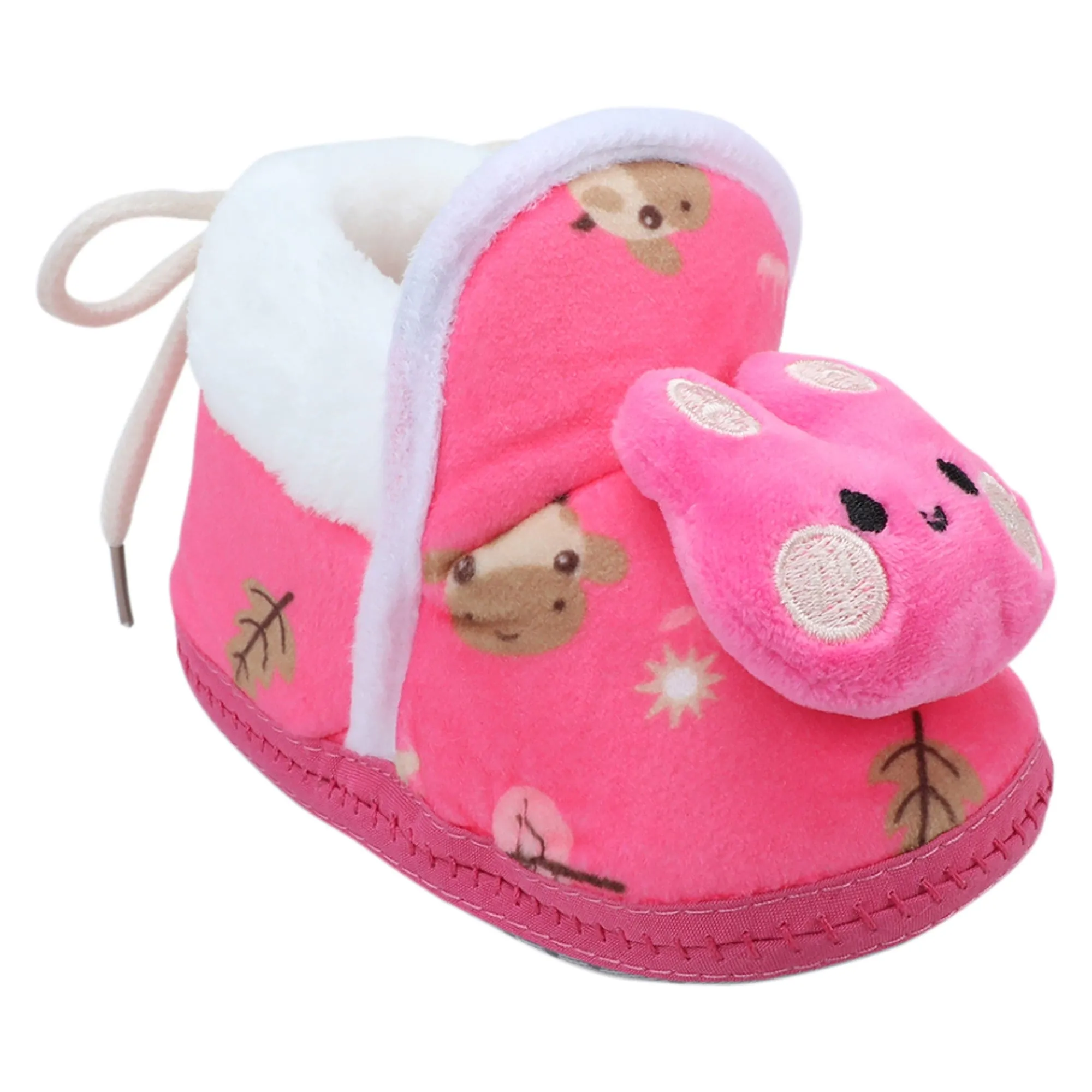 Baby Moo 3D Hunny Bunny Soft Slip-On Anti-Skid Plush Warm Booties - Pink