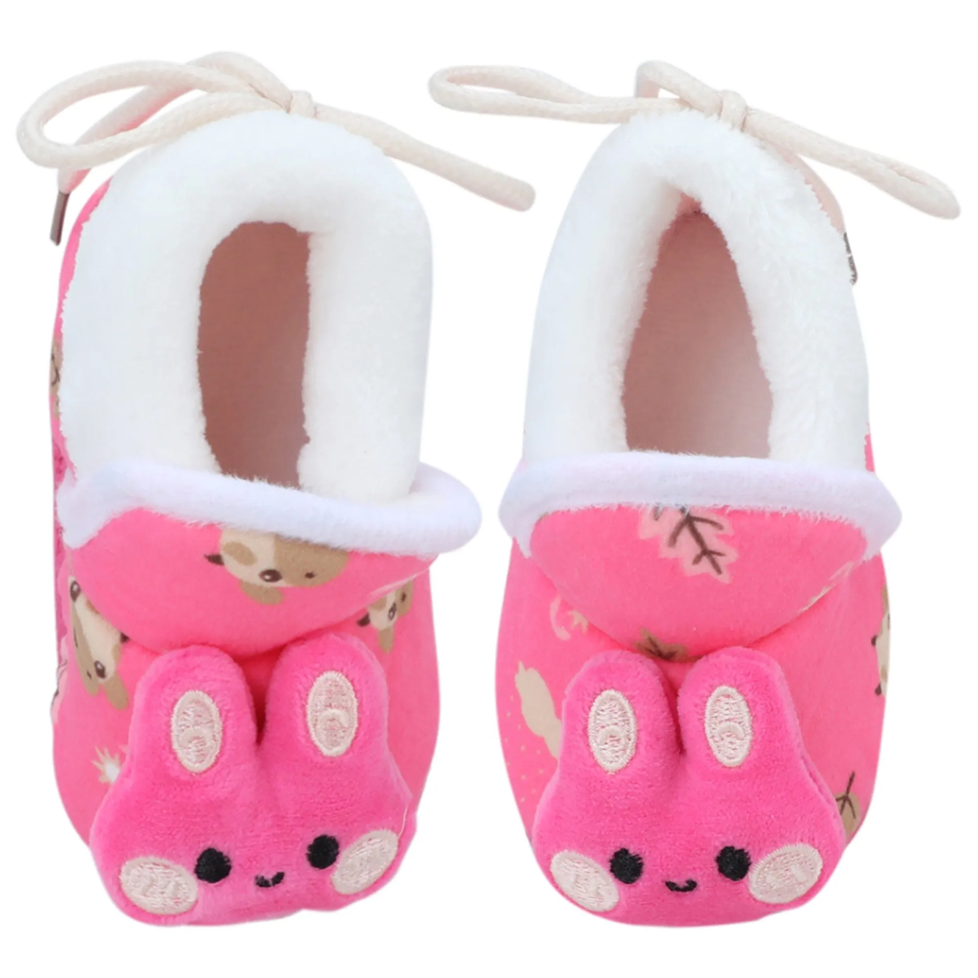 Baby Moo 3D Hunny Bunny Soft Slip-On Anti-Skid Plush Warm Booties - Pink