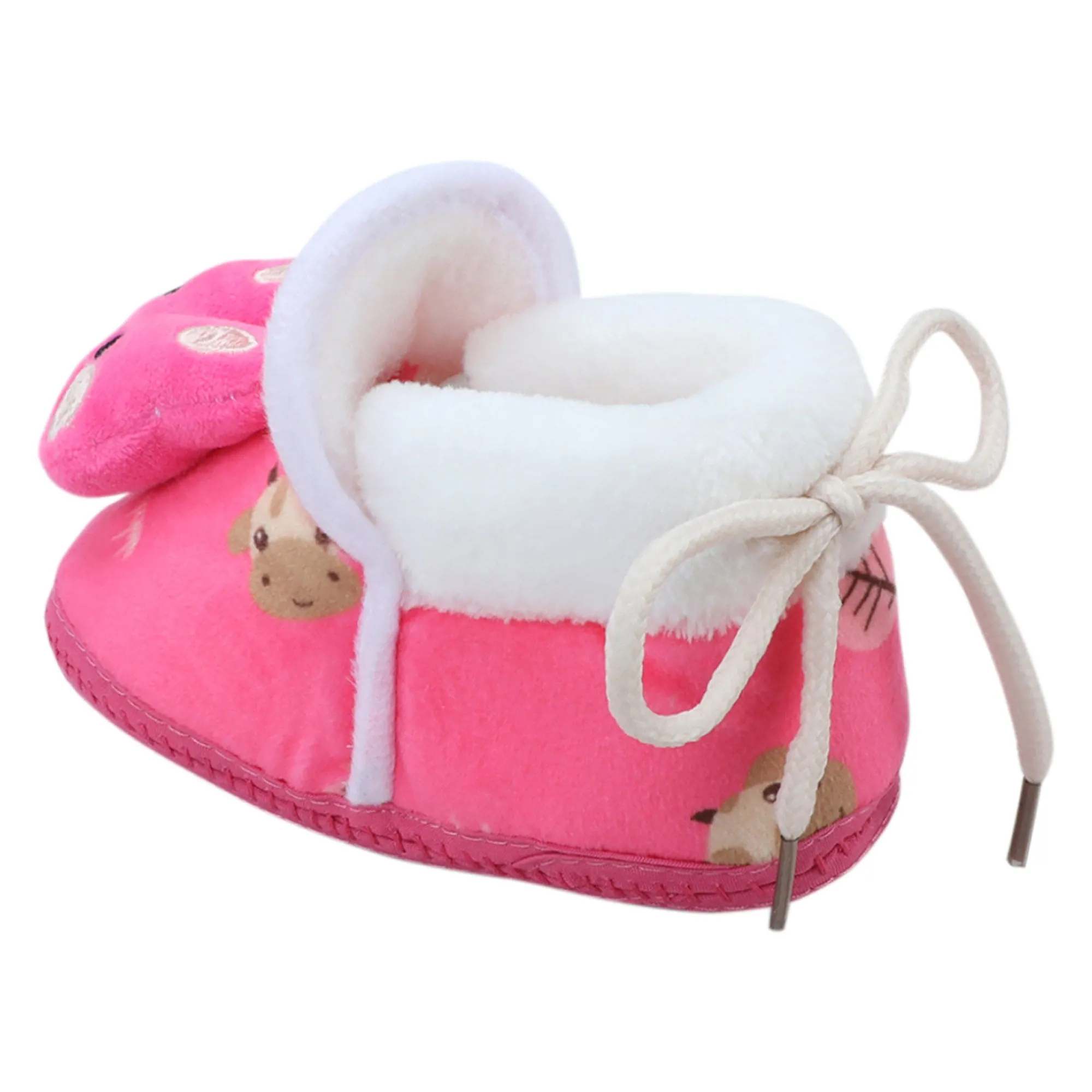 Baby Moo 3D Hunny Bunny Soft Slip-On Anti-Skid Plush Warm Booties - Pink