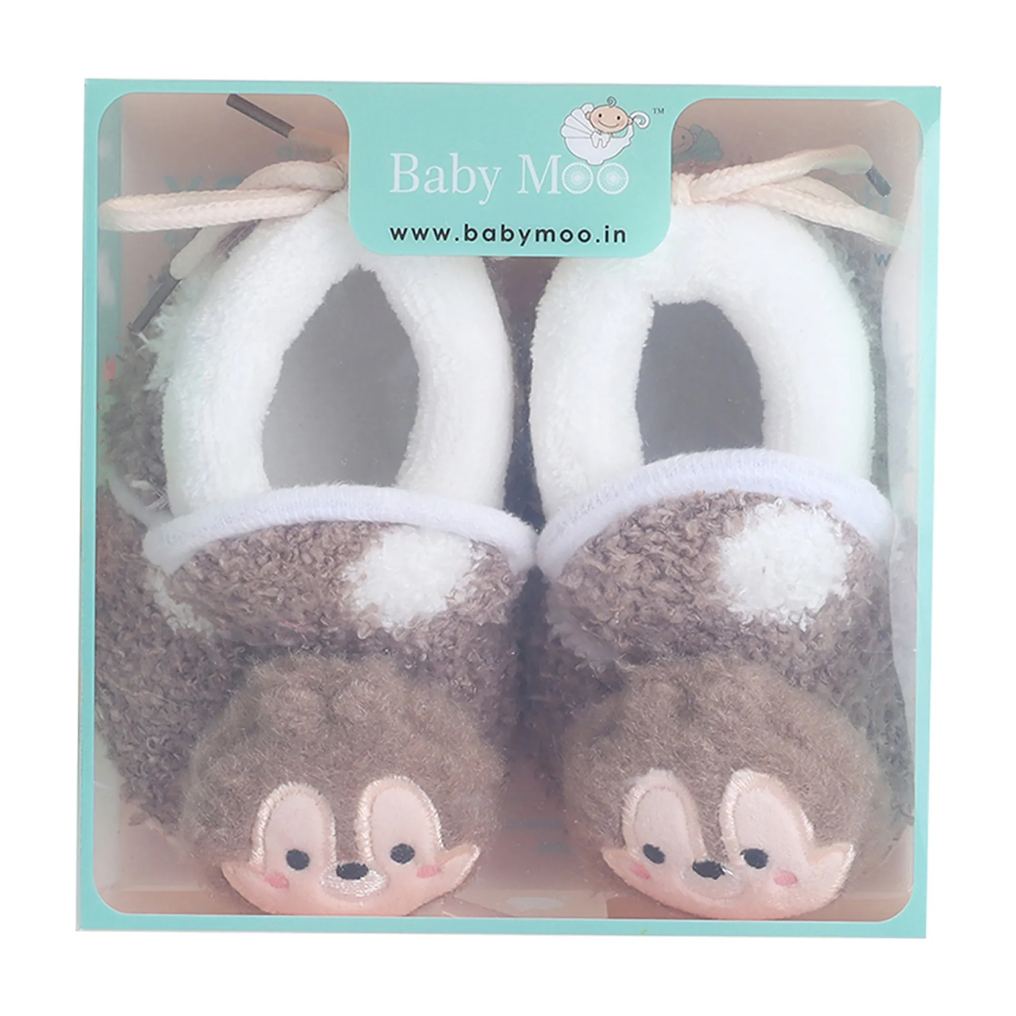 Baby Moo 3D Squirrel Soft Slip-On Anti-Skid Plush Warm Booties - Brown