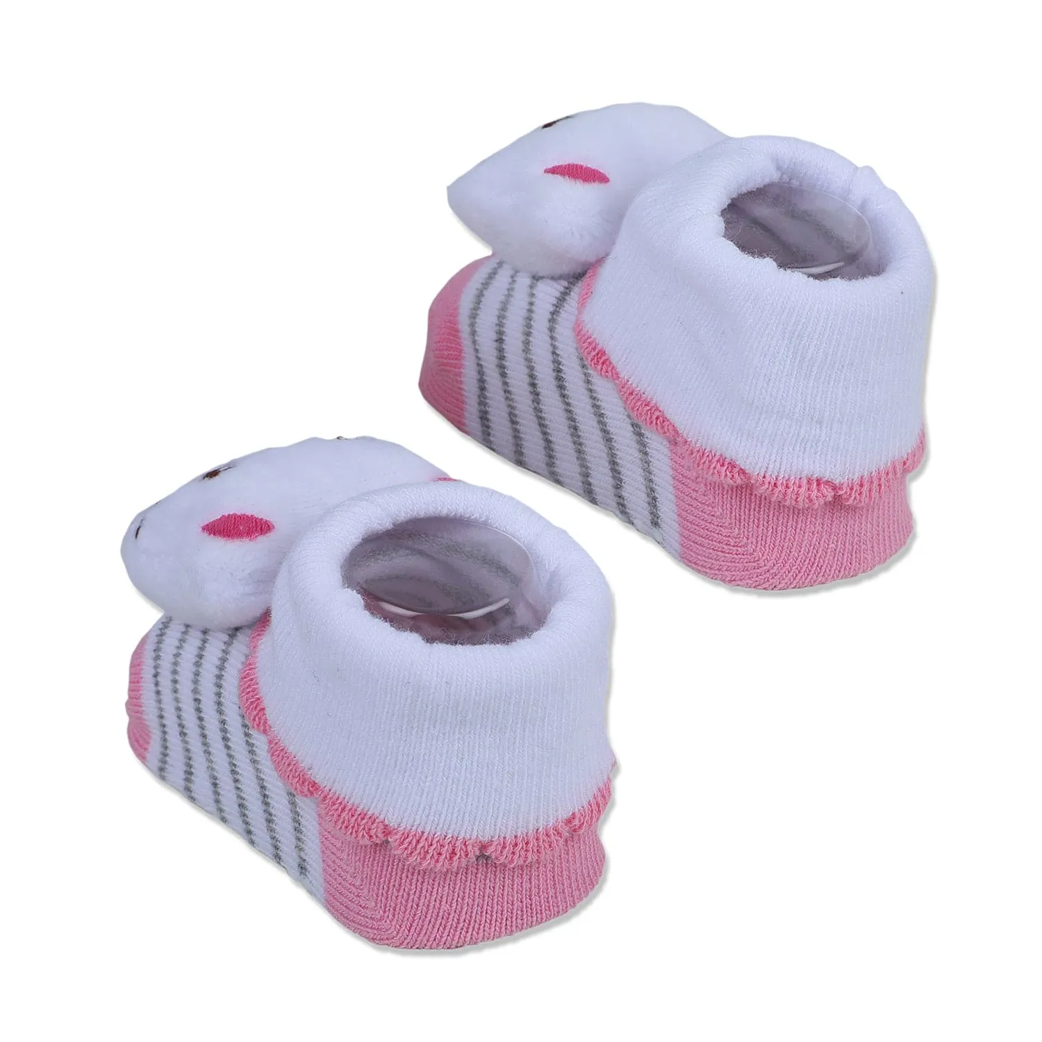 Baby Moo Blushing Kitty Cotton Anti-Skid 3D Socks - White