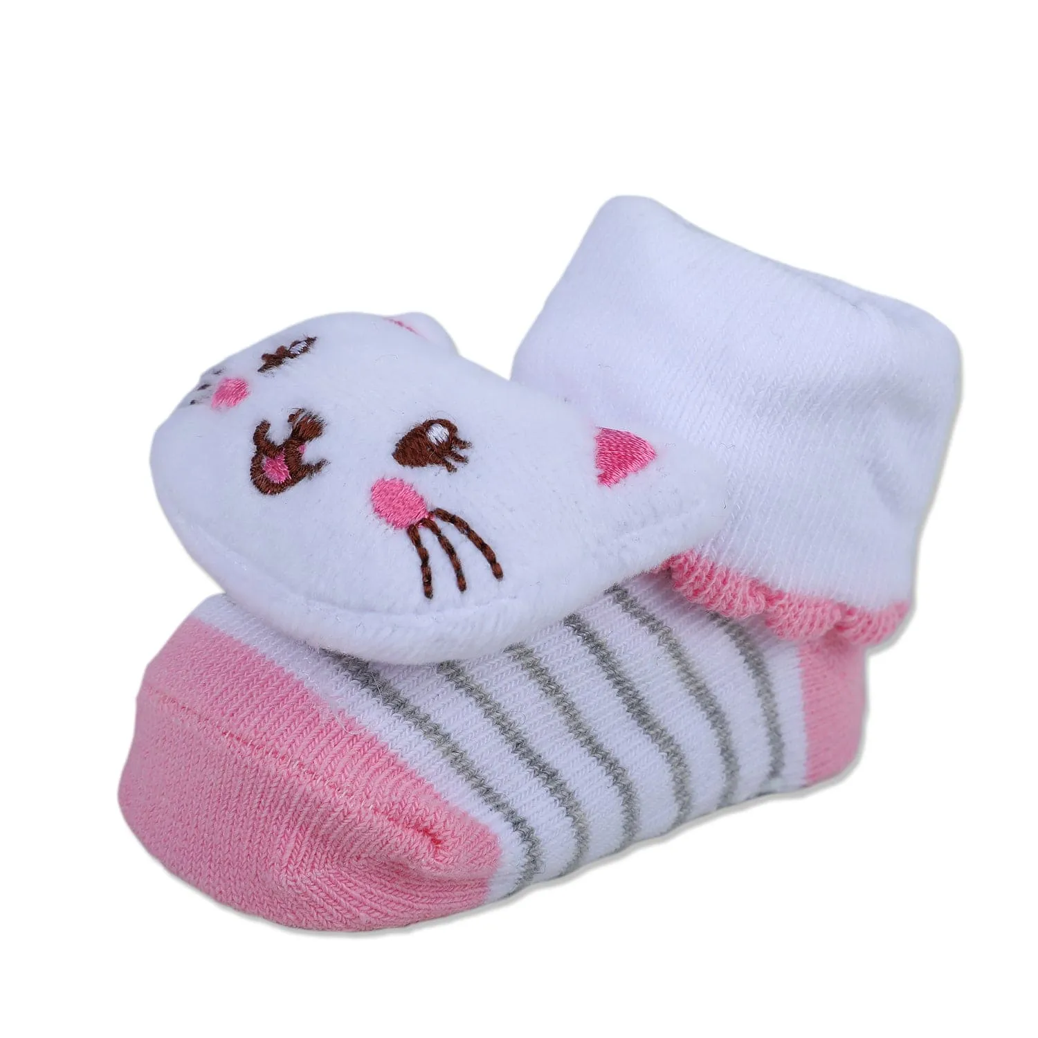 Baby Moo Blushing Kitty Cotton Anti-Skid 3D Socks - White