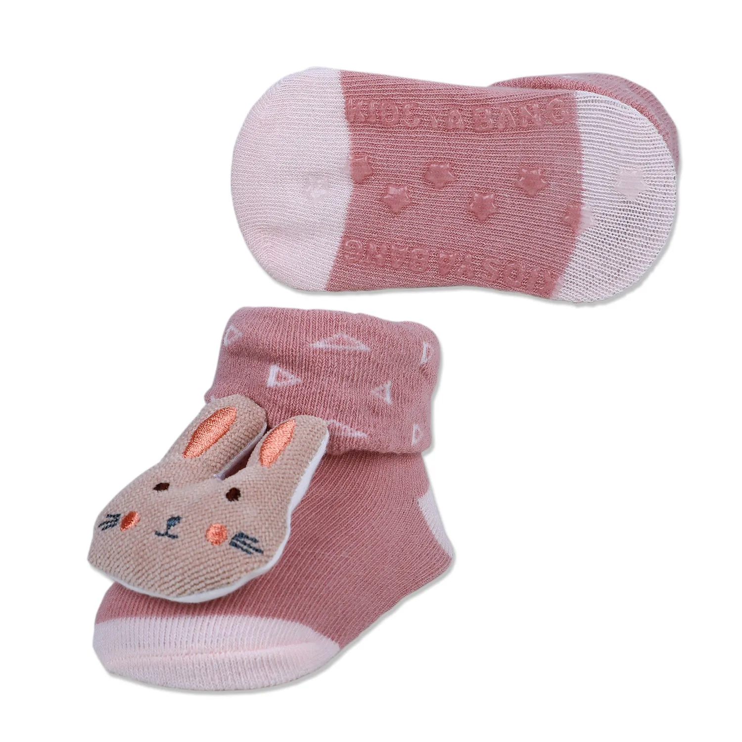 Baby Moo Cuddly Bunny Cotton Anti-Skid 3D Socks - Pink