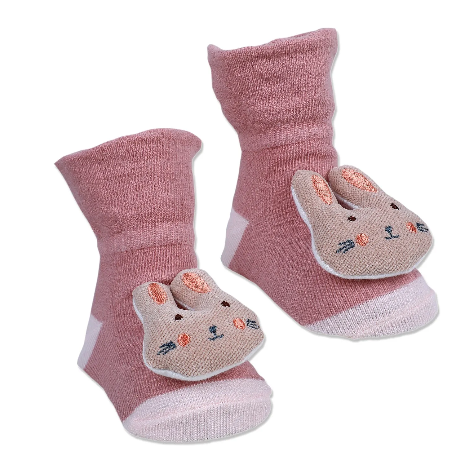 Baby Moo Cuddly Bunny Cotton Anti-Skid 3D Socks - Pink