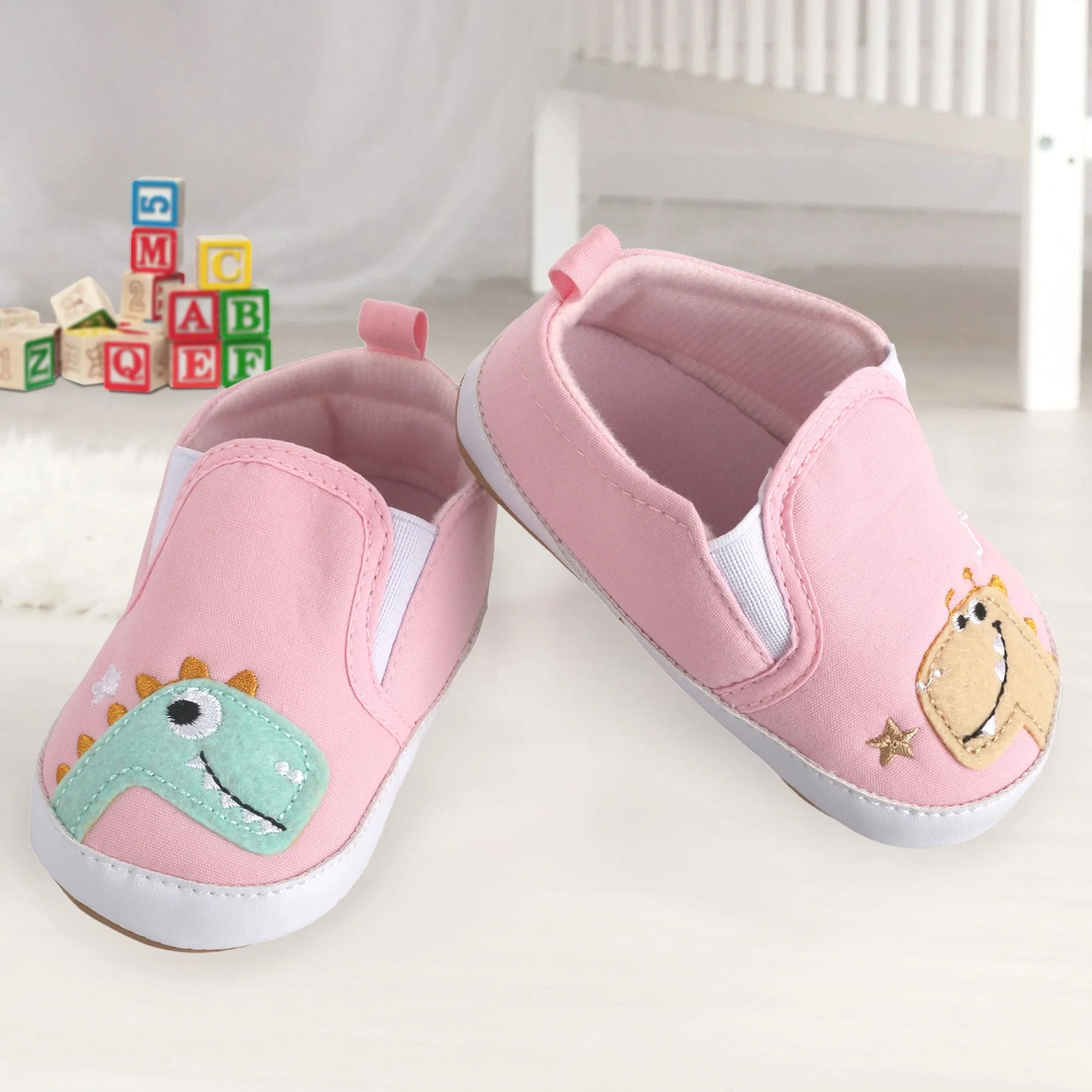 Baby Moo Dinosaur Pink Slip-On Booties