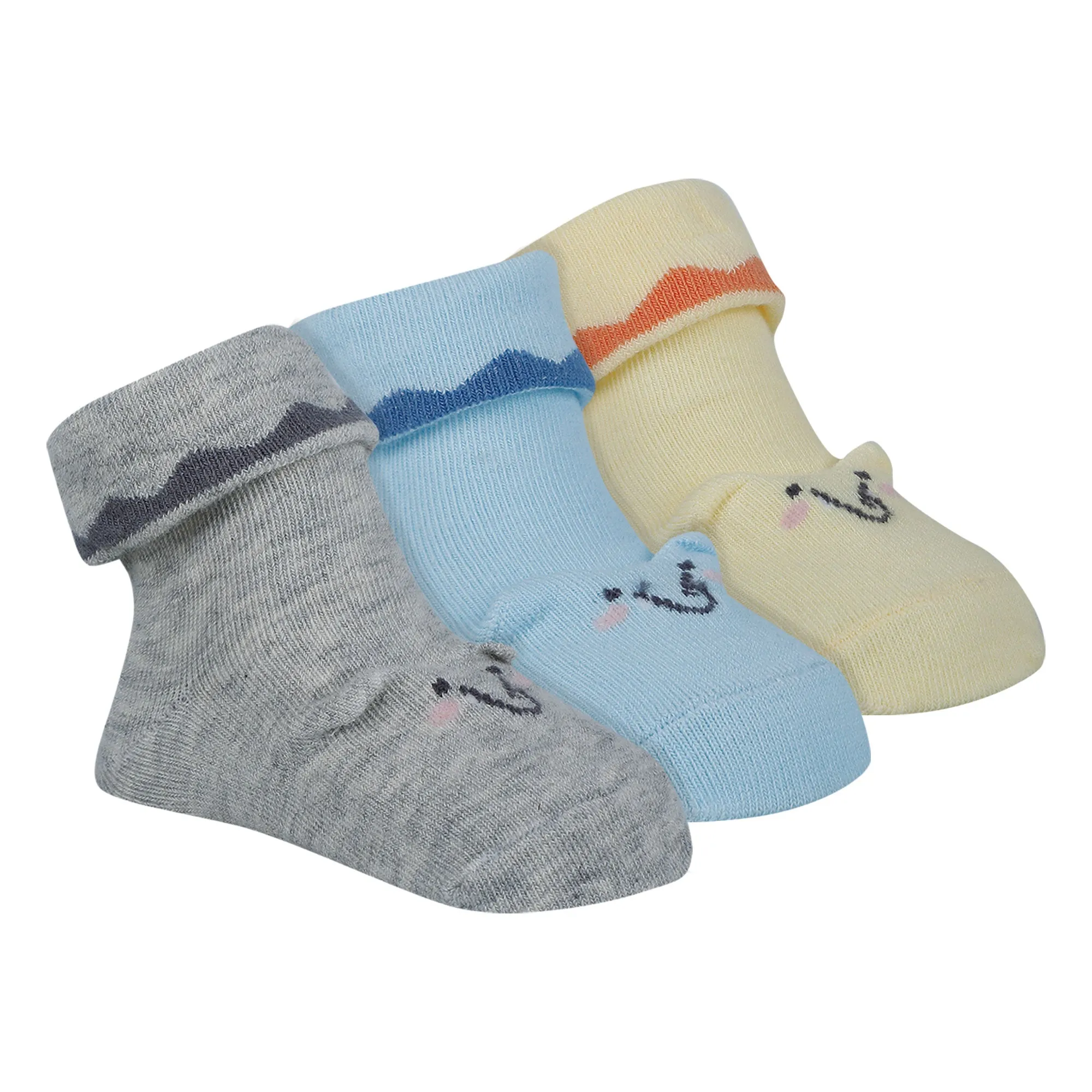 Baby Moo Elephant 3D Anti-Skid Socks Booties Pack of 3 - Blue, Multicolour