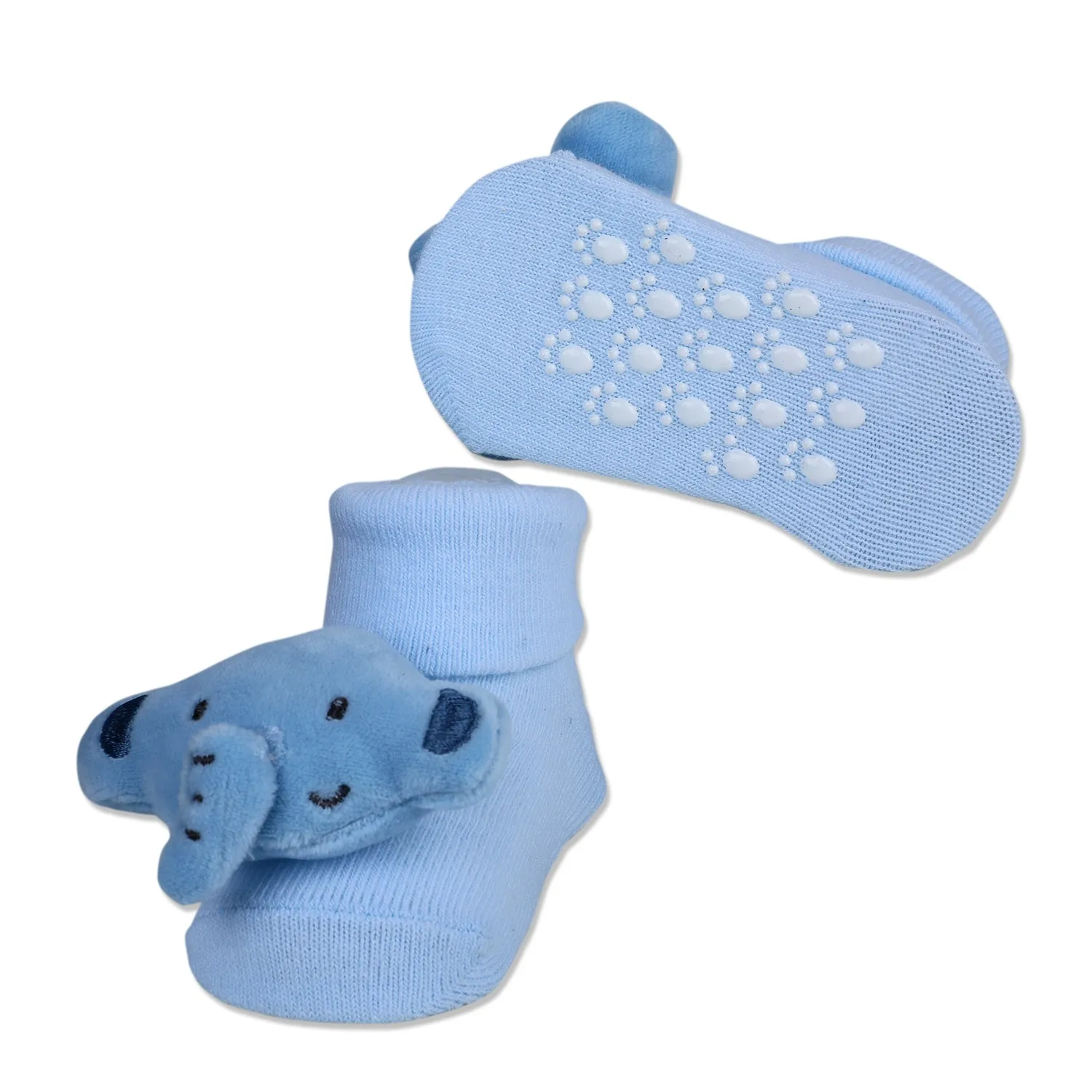 Baby Moo Elephant Rattle Cotton Anti-Skid 3D Socks - Blue