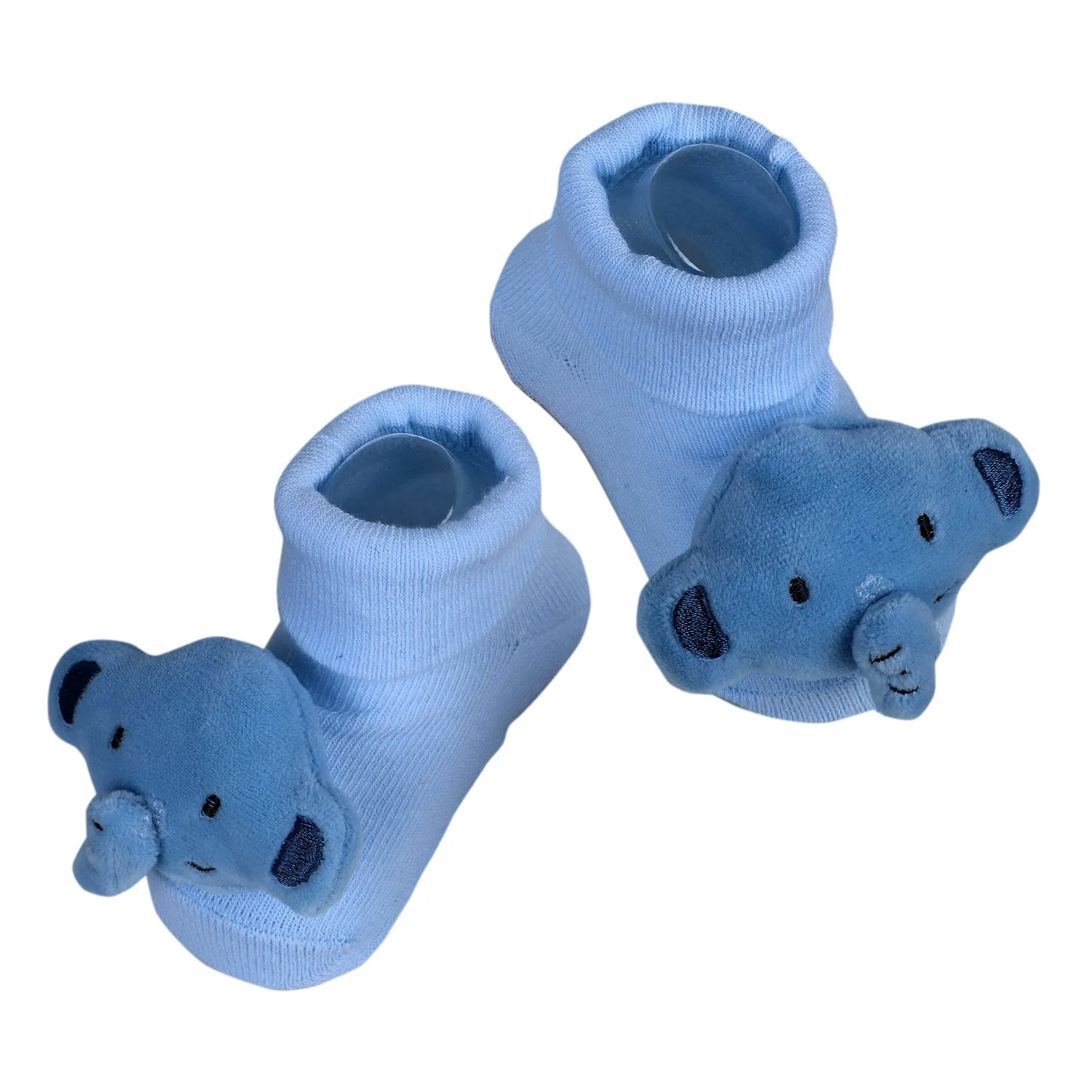 Baby Moo Elephant Rattle Cotton Anti-Skid 3D Socks - Blue