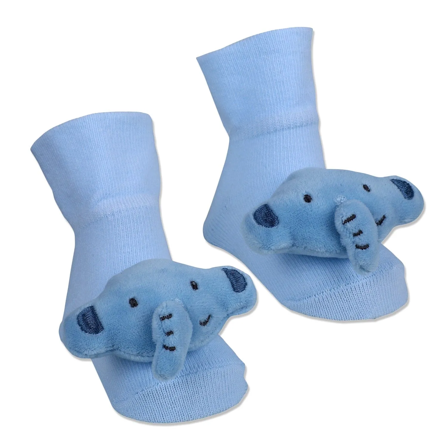 Baby Moo Elephant Rattle Cotton Anti-Skid 3D Socks - Blue