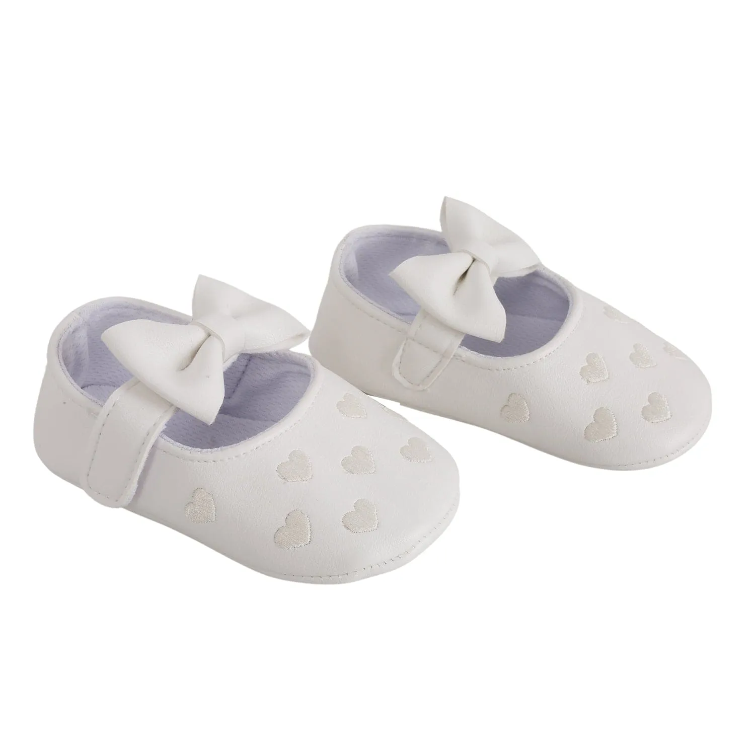 Baby Moo Hearts With Bow White Booties