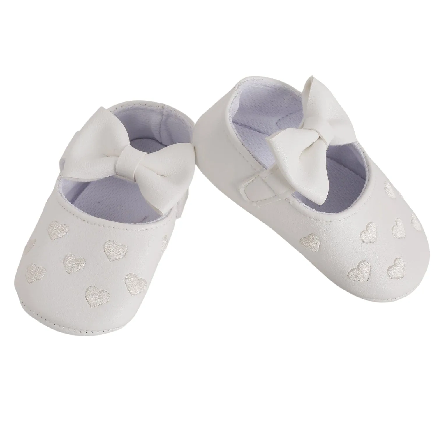 Baby Moo Hearts With Bow White Booties