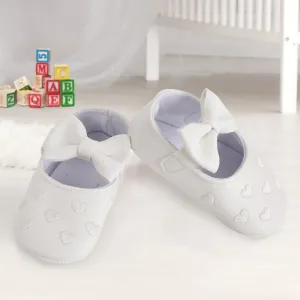 Baby Moo Hearts With Bow White Booties