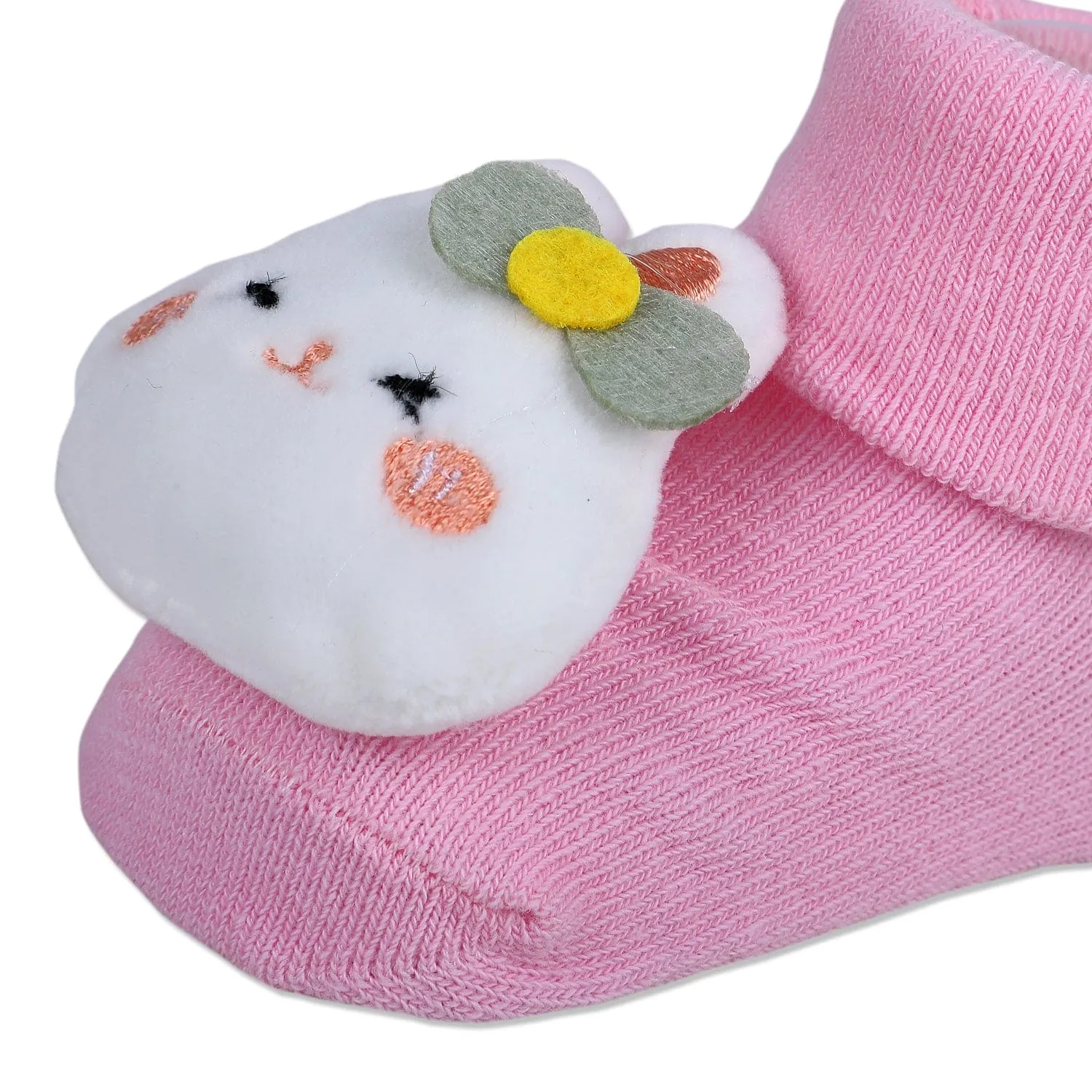 Baby Moo Hello Bunny Cotton Anti-Skid 3D Socks - Pink