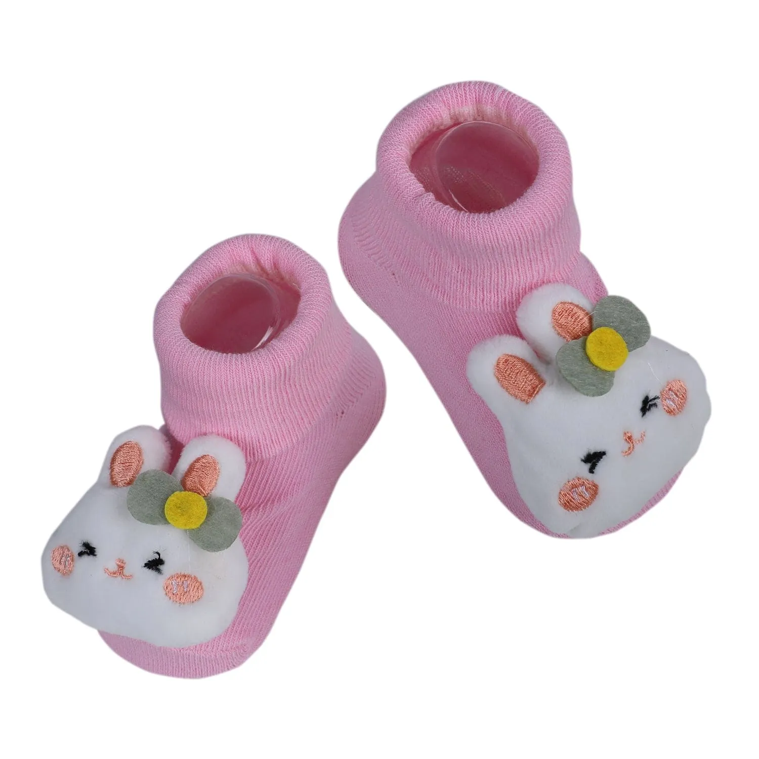 Baby Moo Hello Bunny Cotton Anti-Skid 3D Socks - Pink