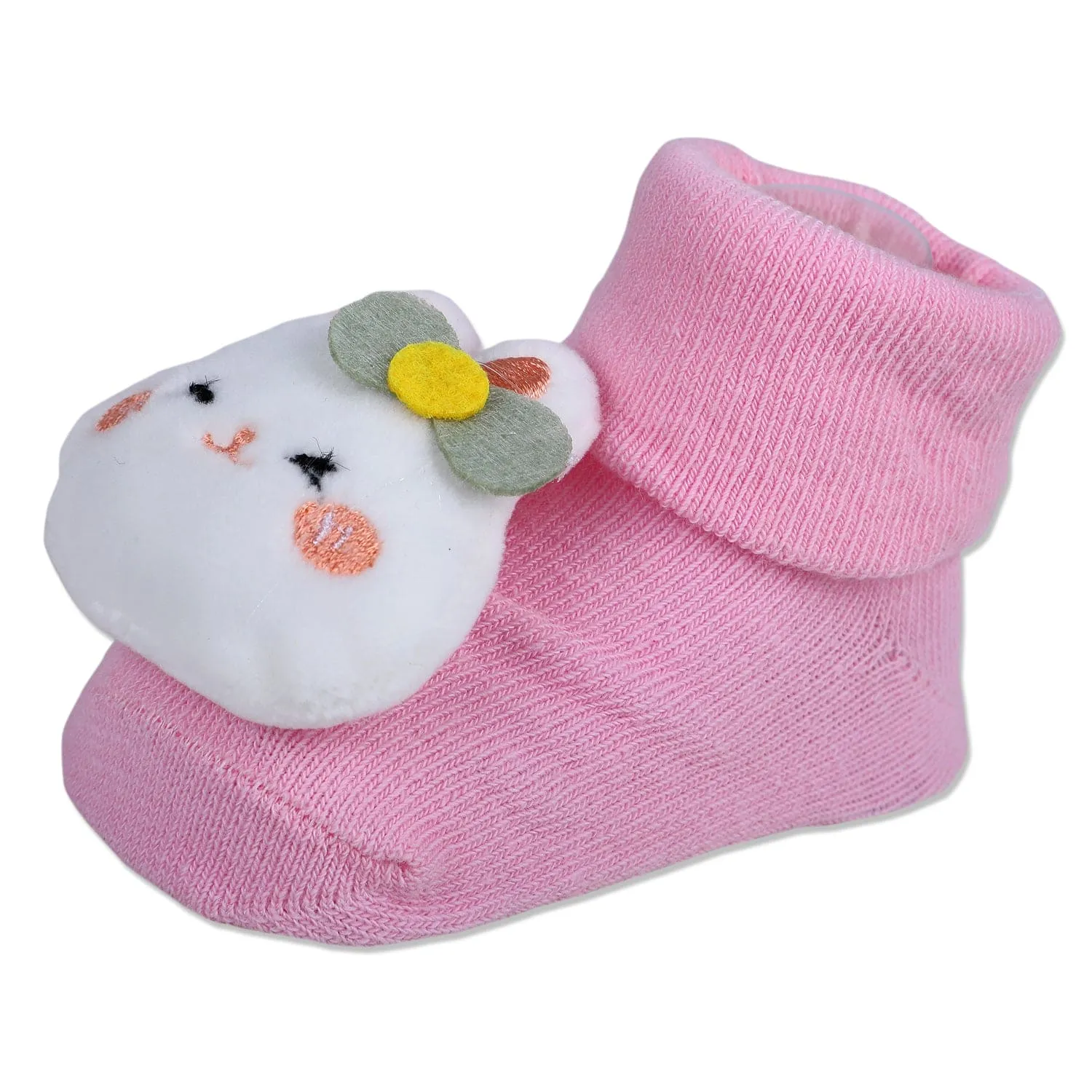 Baby Moo Hello Bunny Cotton Anti-Skid 3D Socks - Pink