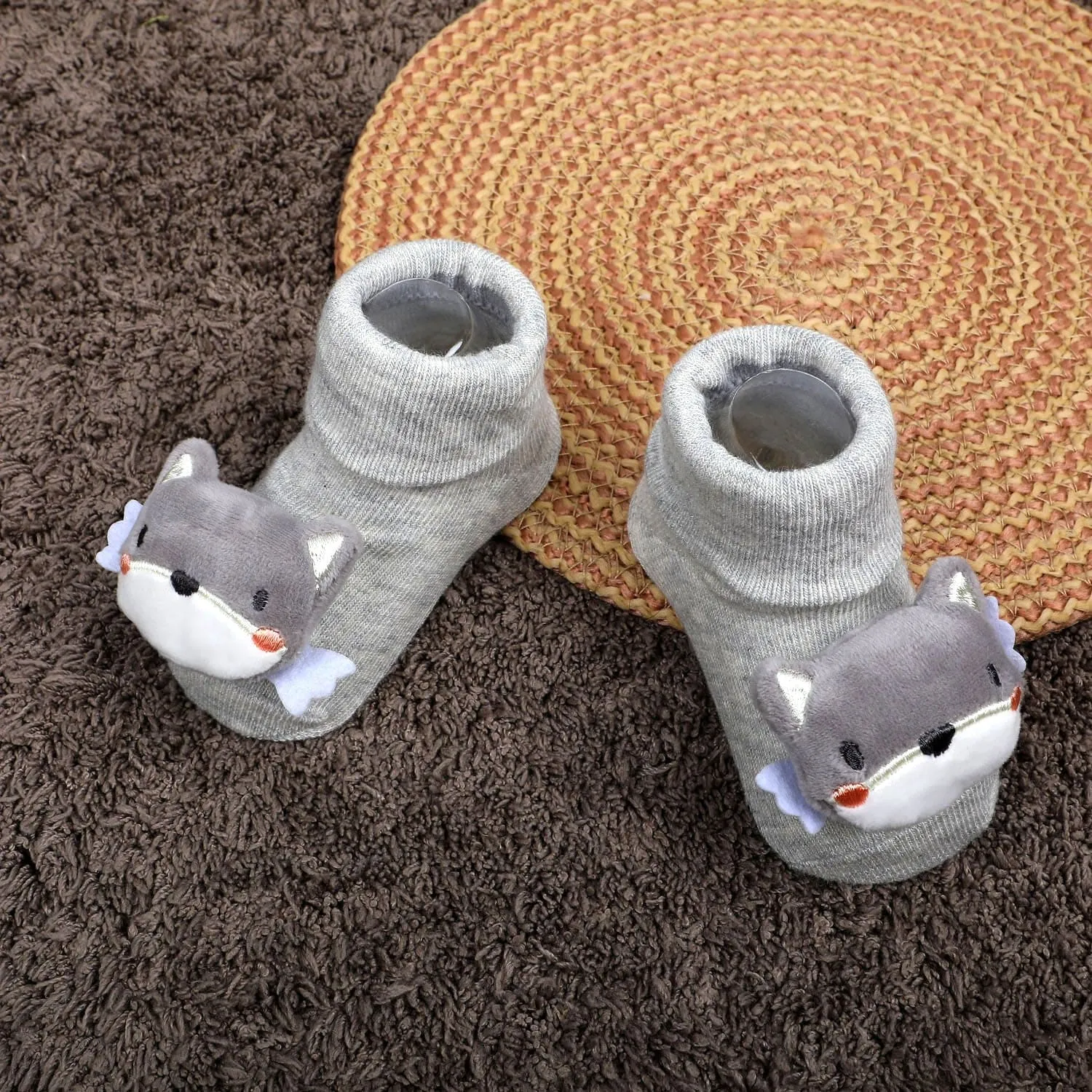 Baby Moo Husky Cotton Anti-Skid 3D Socks - Grey