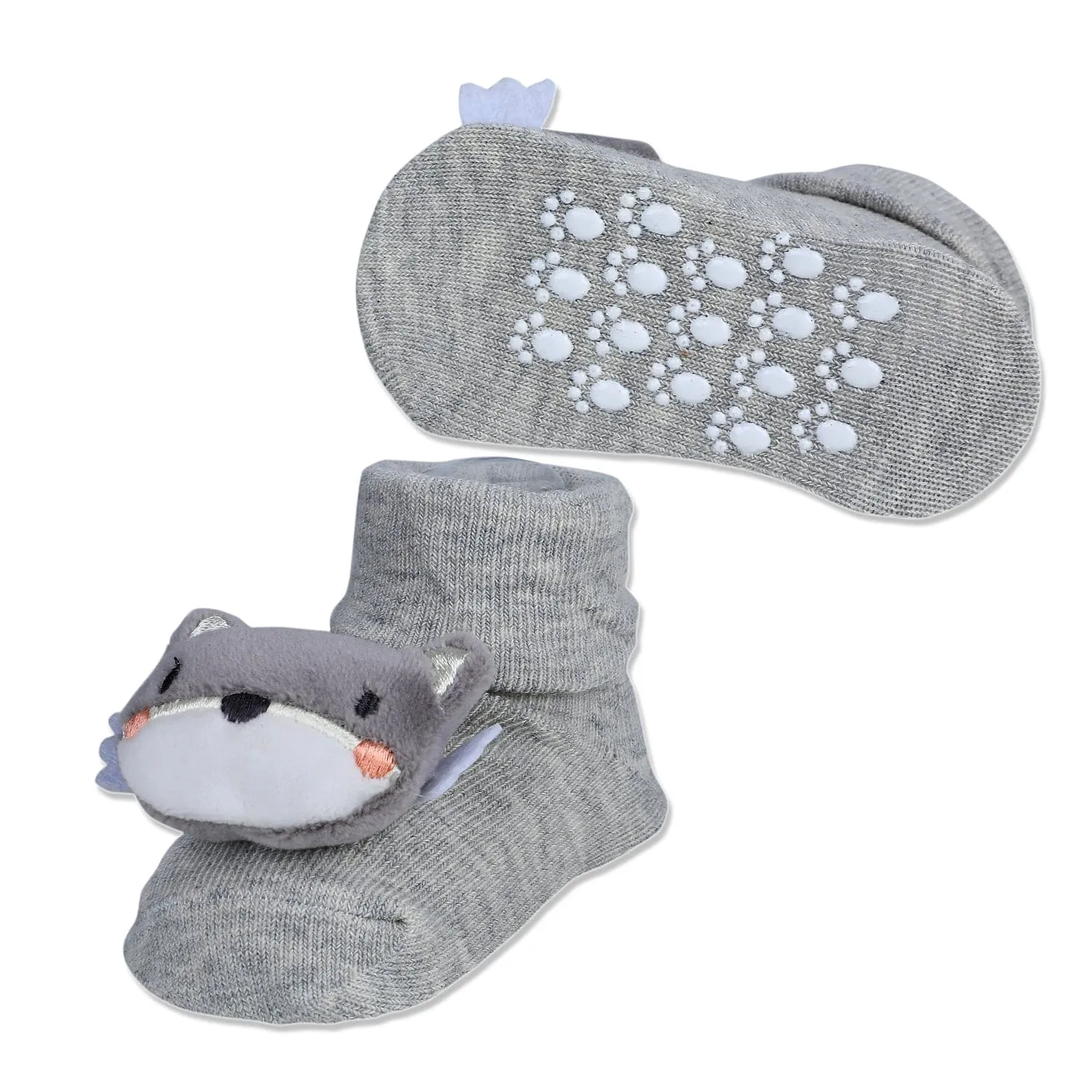 Baby Moo Husky Cotton Anti-Skid 3D Socks - Grey