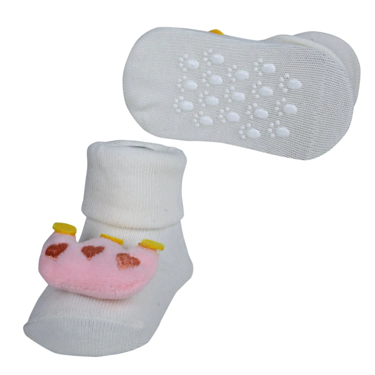 Baby Moo Royal Crown Cotton Anti-Skid 3D Socks - White