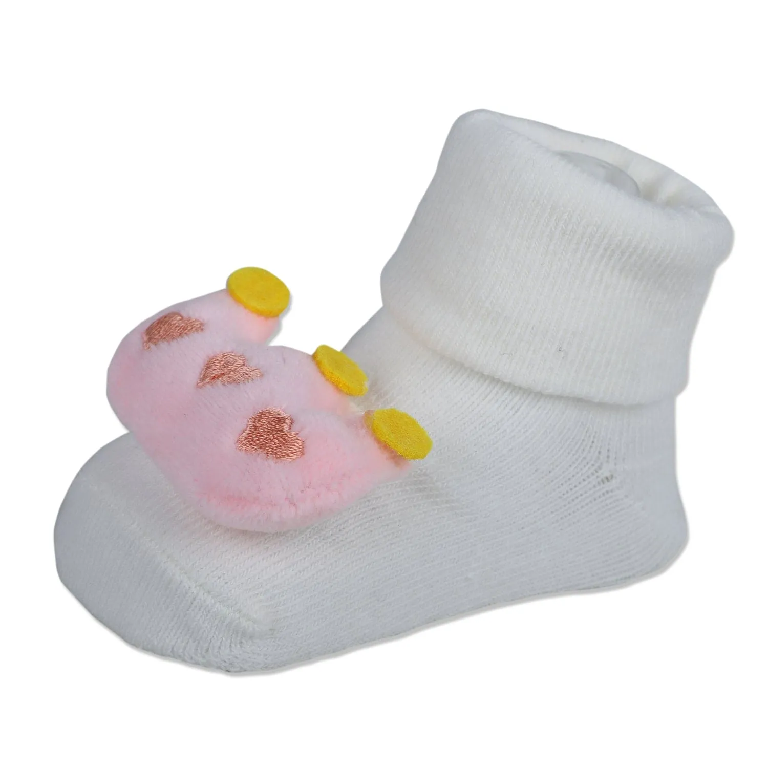 Baby Moo Royal Crown Cotton Anti-Skid 3D Socks - White