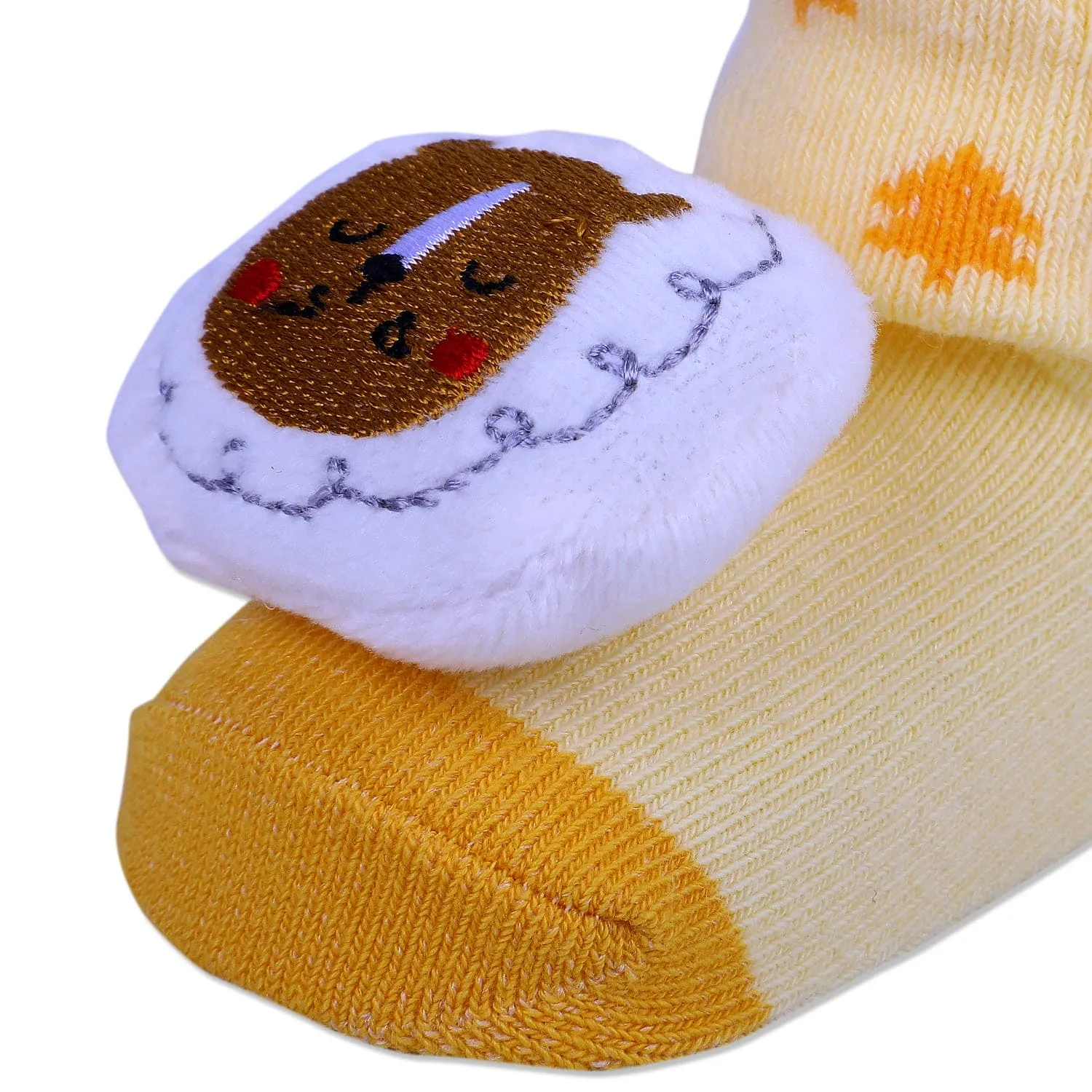 Baby Moo Sleeping Bear Cotton Anti-Skid 3D Socks - Yellow