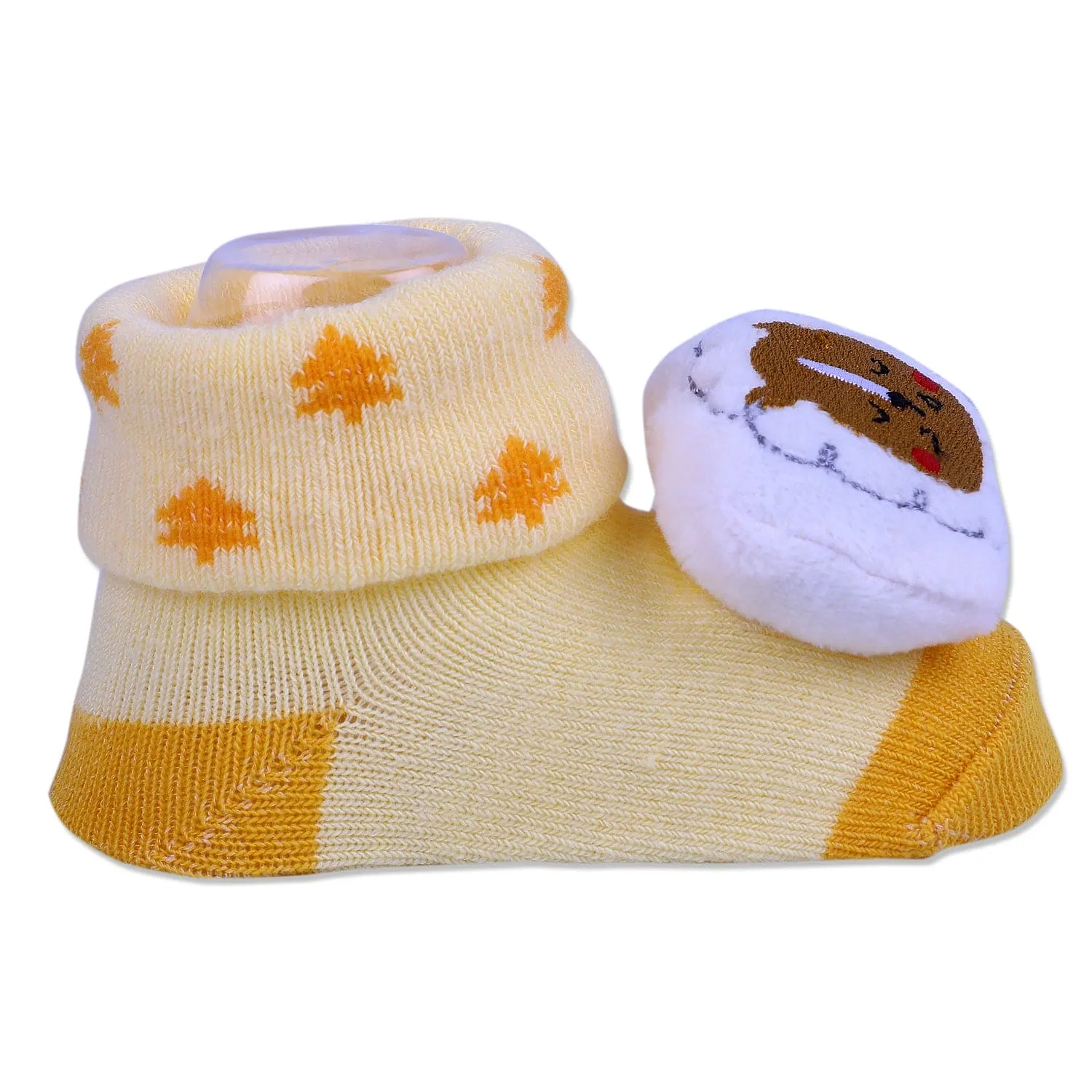 Baby Moo Sleeping Bear Cotton Anti-Skid 3D Socks - Yellow