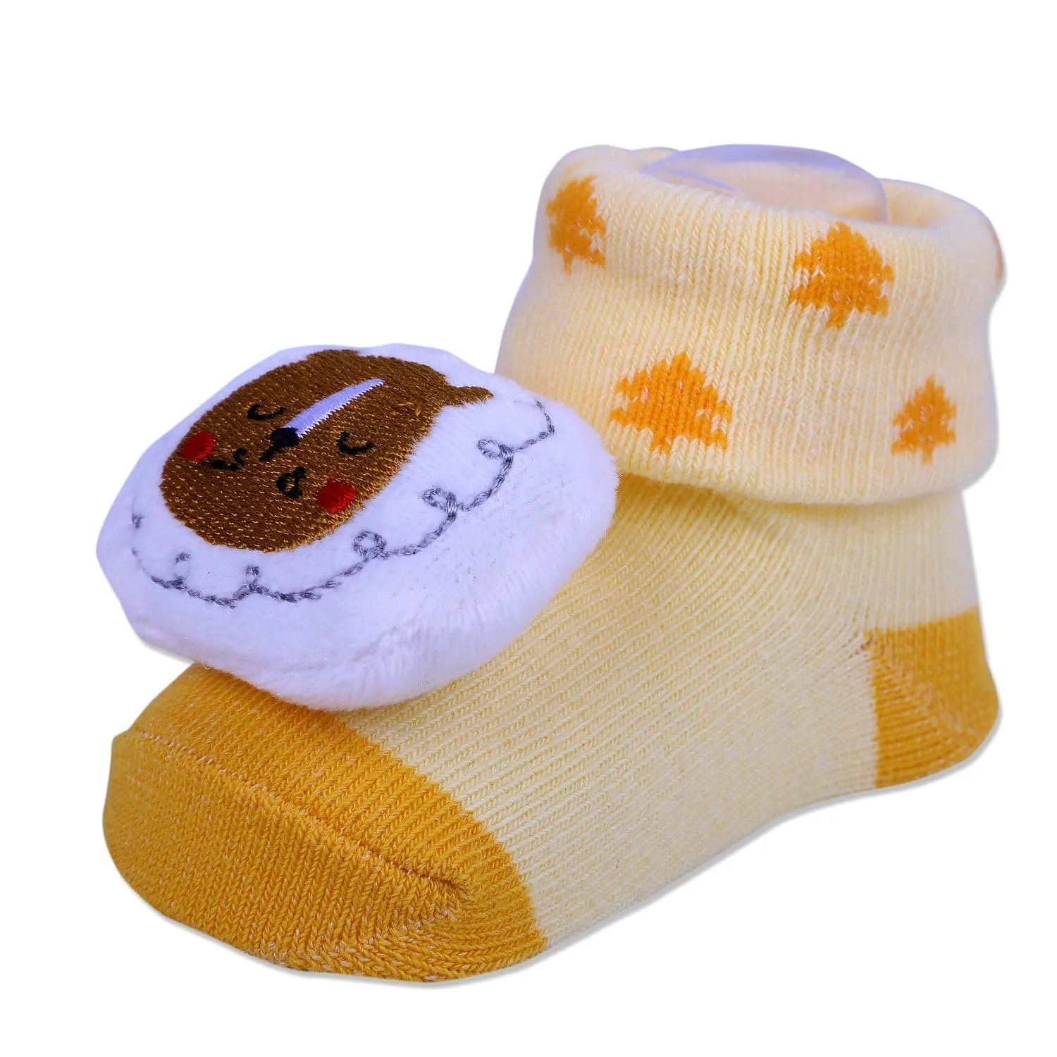 Baby Moo Sleeping Bear Cotton Anti-Skid 3D Socks - Yellow