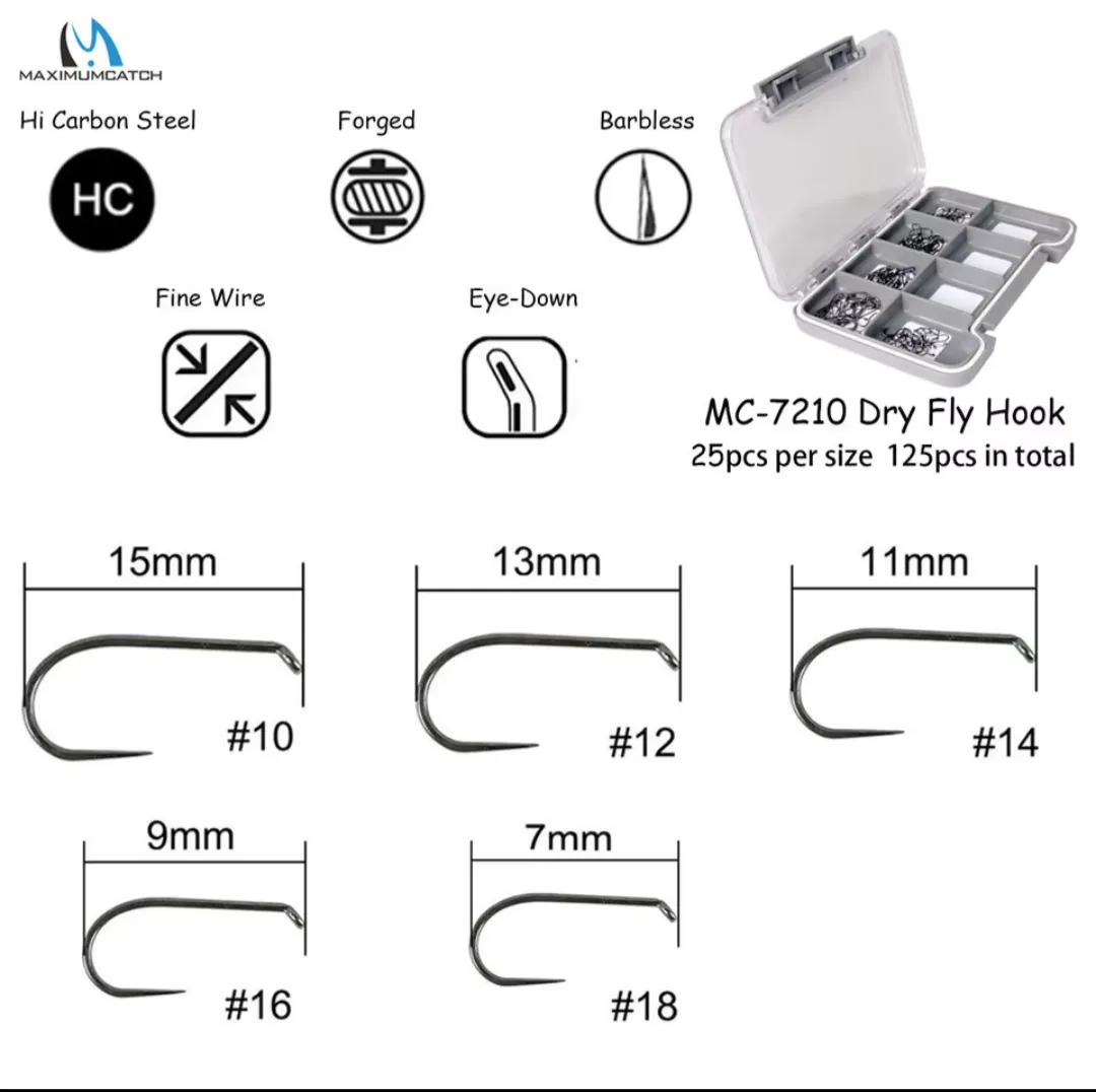 Barbless Dry Fly Fishing Hooks 125pcs