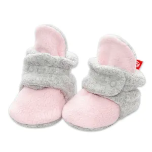 Double Cozie Fleece Gripper Baby Bootie - Baby Pink/Heather Gray