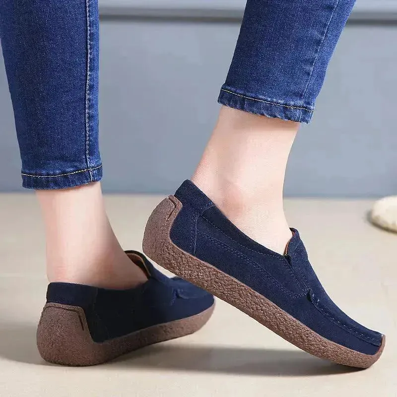 Fashion Round Toe Loafers Casual Versatile Solid Color Flats Slip-on Cozy Shoes for women