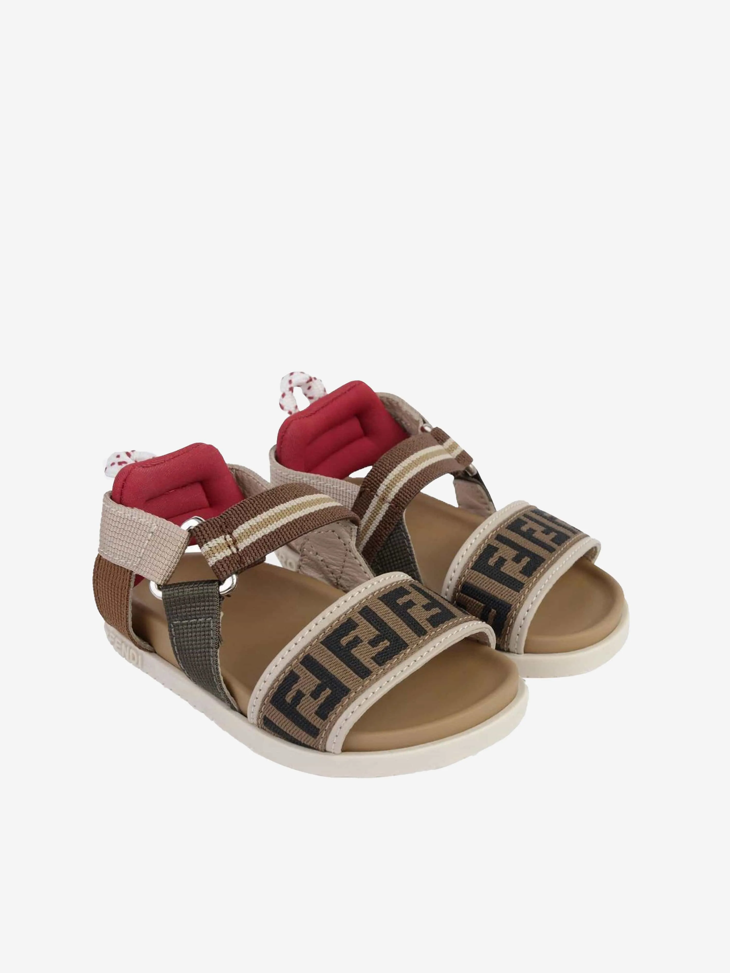 Fendi Kids Leather And Fabric FF Logo Sandals in Beige