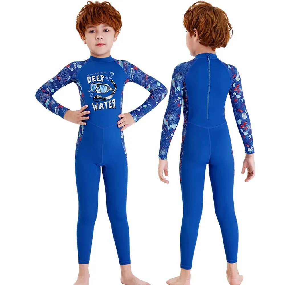 Full Sleeves Cobalt Blue Kids Swimwear Jellyfish printed Full Length UPF 50 