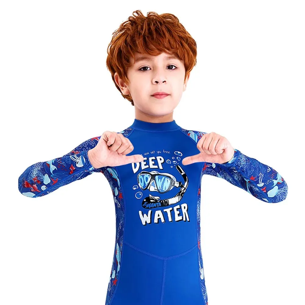 Full Sleeves Cobalt Blue Kids Swimwear Jellyfish printed Full Length UPF 50 