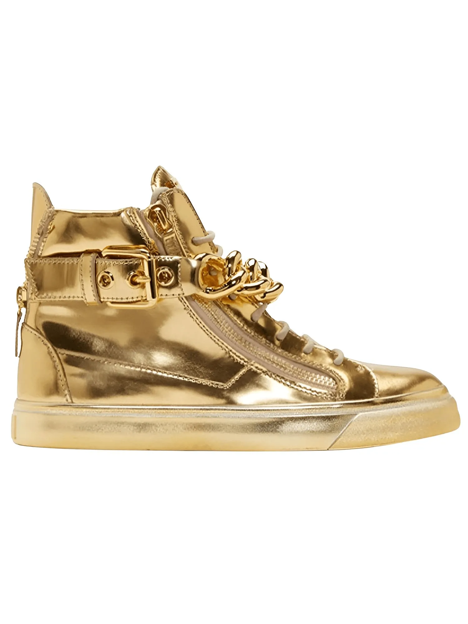 Gold Chain Silver Chain High-Top Men's Leather Sneakers