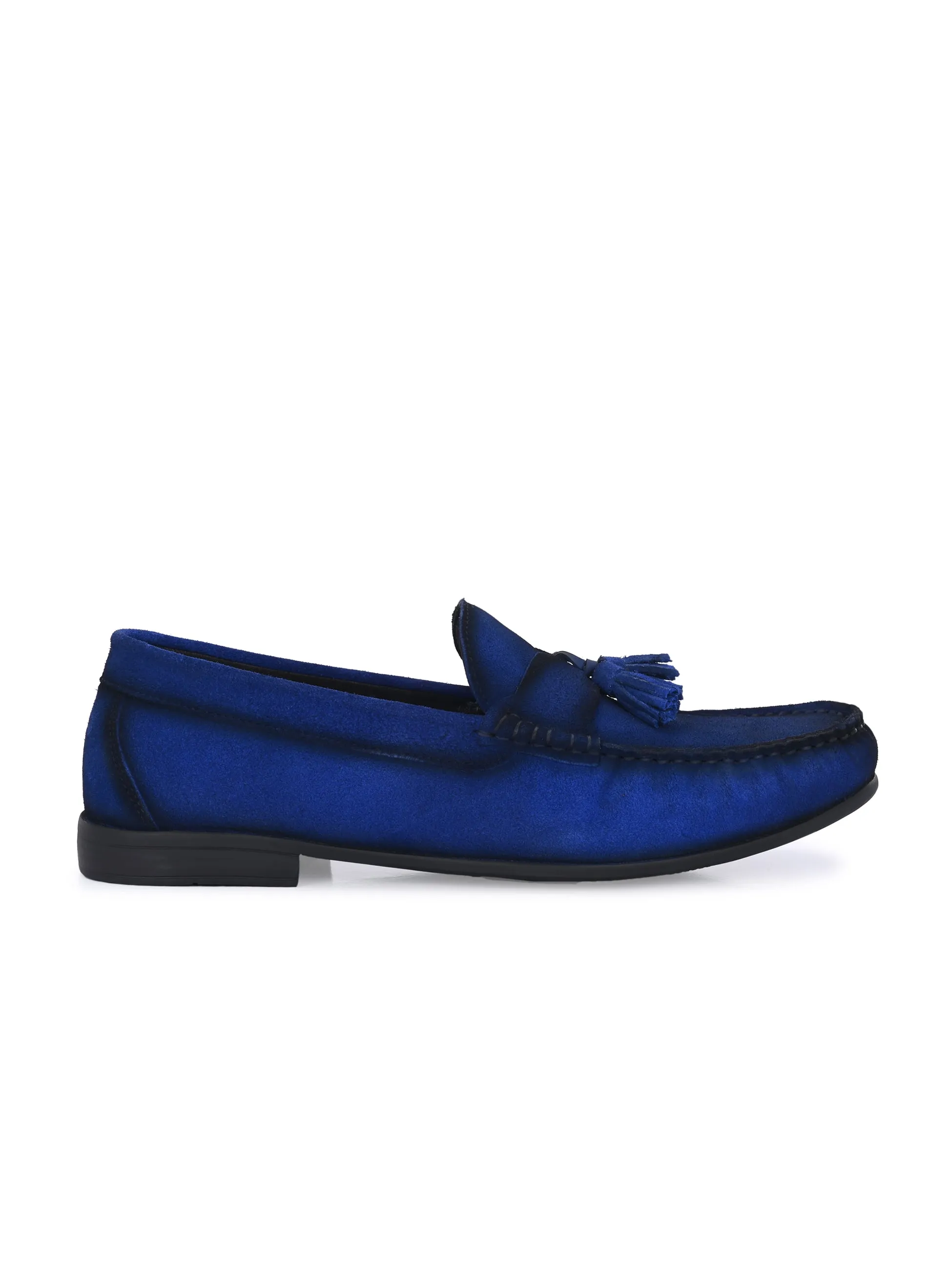 HITZ Men's Blue Leather Casual Loafers