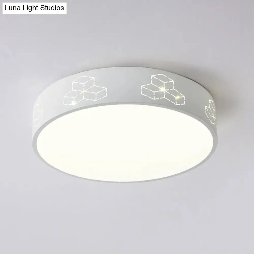 LED Bedroom Flush Mount Ceiling Fixture - Kids Pink/White/Blue Light with Fun Cutouts in Moon, Star, Cube, and Elephant Patterns