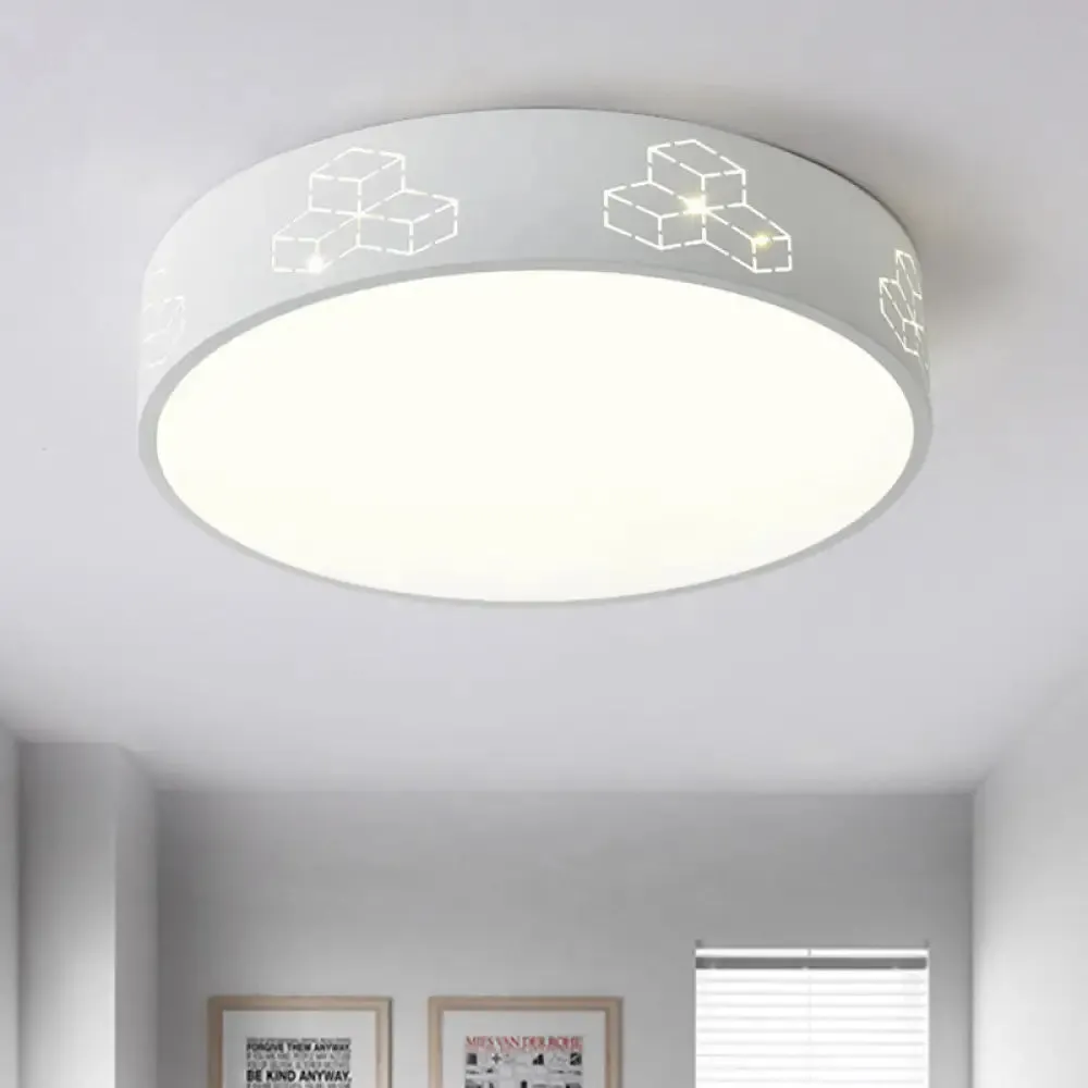 LED Bedroom Flush Mount Ceiling Fixture - Kids Pink/White/Blue Light with Fun Cutouts in Moon, Star, Cube, and Elephant Patterns