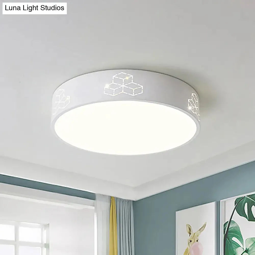 LED Bedroom Flush Mount Ceiling Fixture - Kids Pink/White/Blue Light with Fun Cutouts in Moon, Star, Cube, and Elephant Patterns