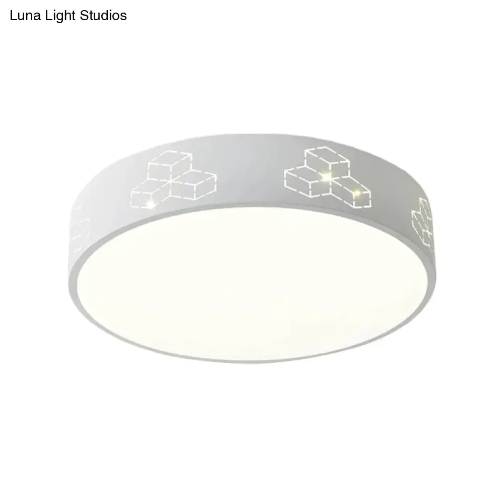 LED Bedroom Flush Mount Ceiling Fixture - Kids Pink/White/Blue Light with Fun Cutouts in Moon, Star, Cube, and Elephant Patterns