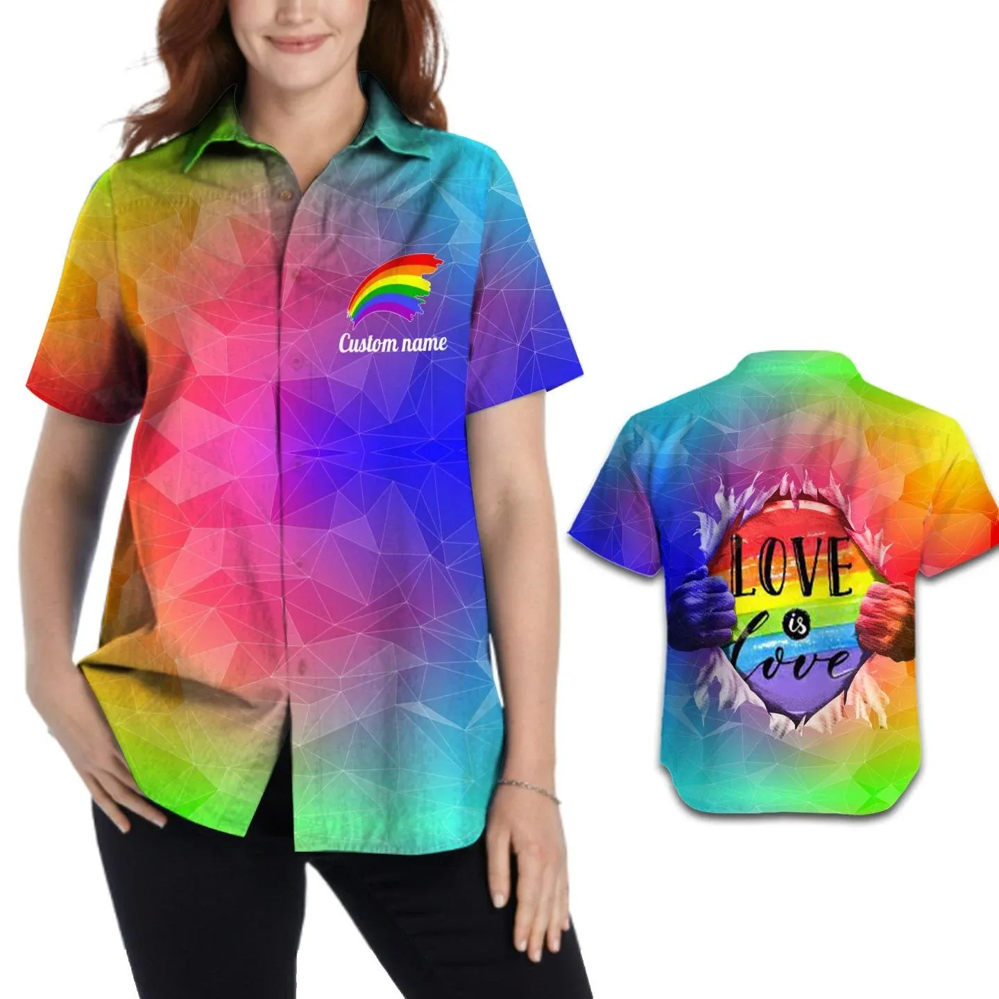 Personalized With Name Women Hawaiian Aloha Shirt, Lgbtq In Pride Month, Love Is Love Rainbow