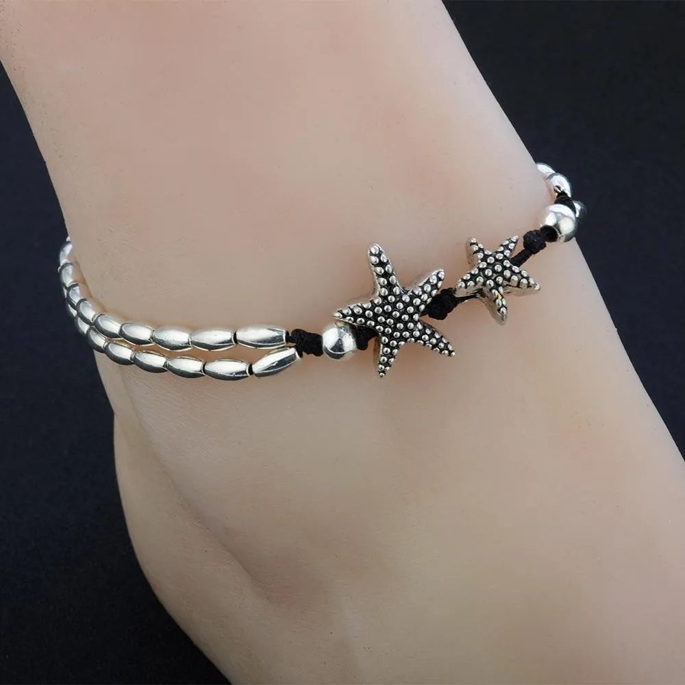 Retro style starfish runes Om yoga pendant anklet