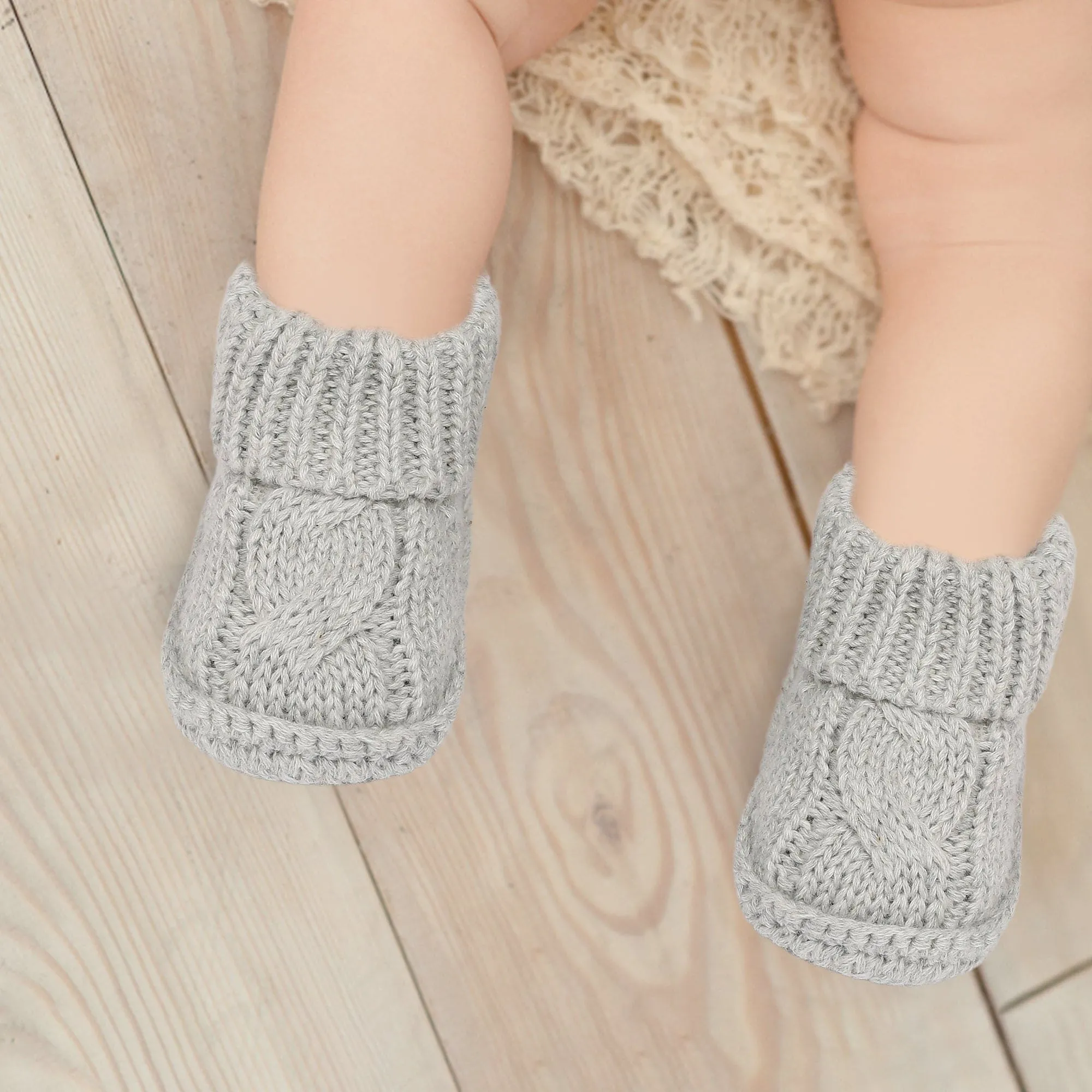 Solid Newborn Crochet Socks Booties - Grey