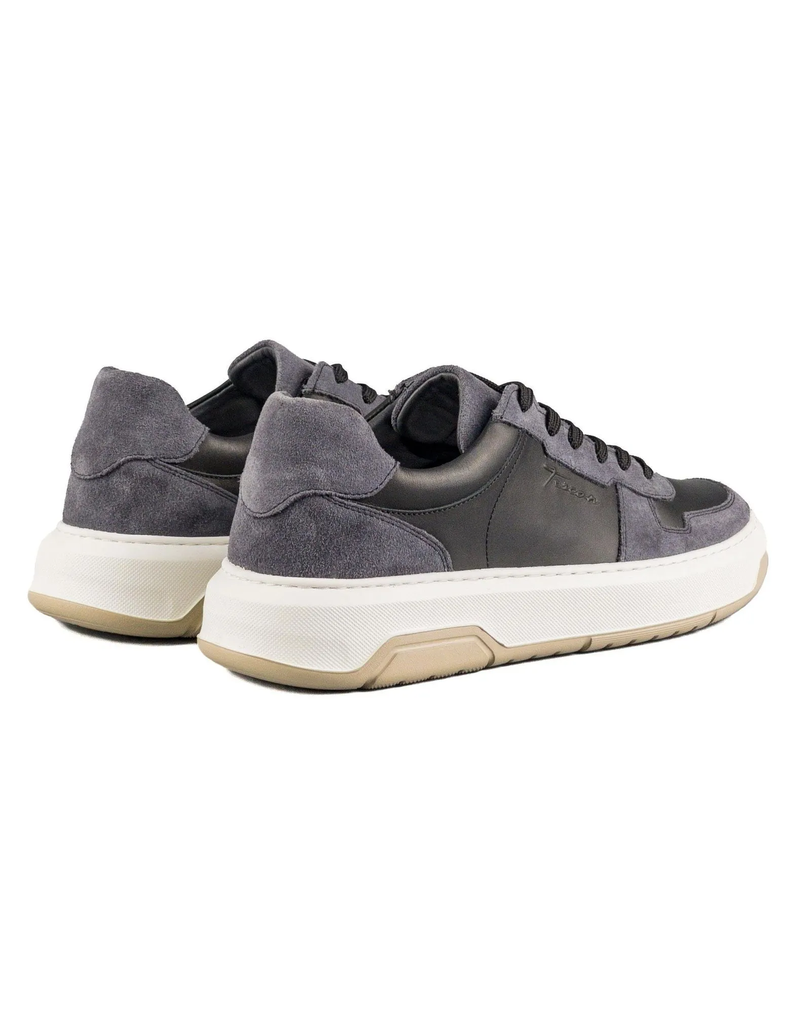 T-Hornet Gray Suede and Black Genuine Leather Men's Sports Sneaker Shoes